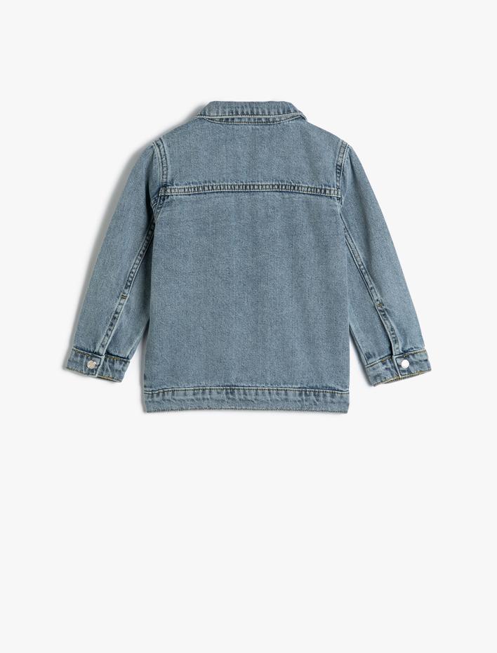 Erkek Bebek Kot Ceket Uzun Kollu Kapaklı Ön Cepli Pamuklu