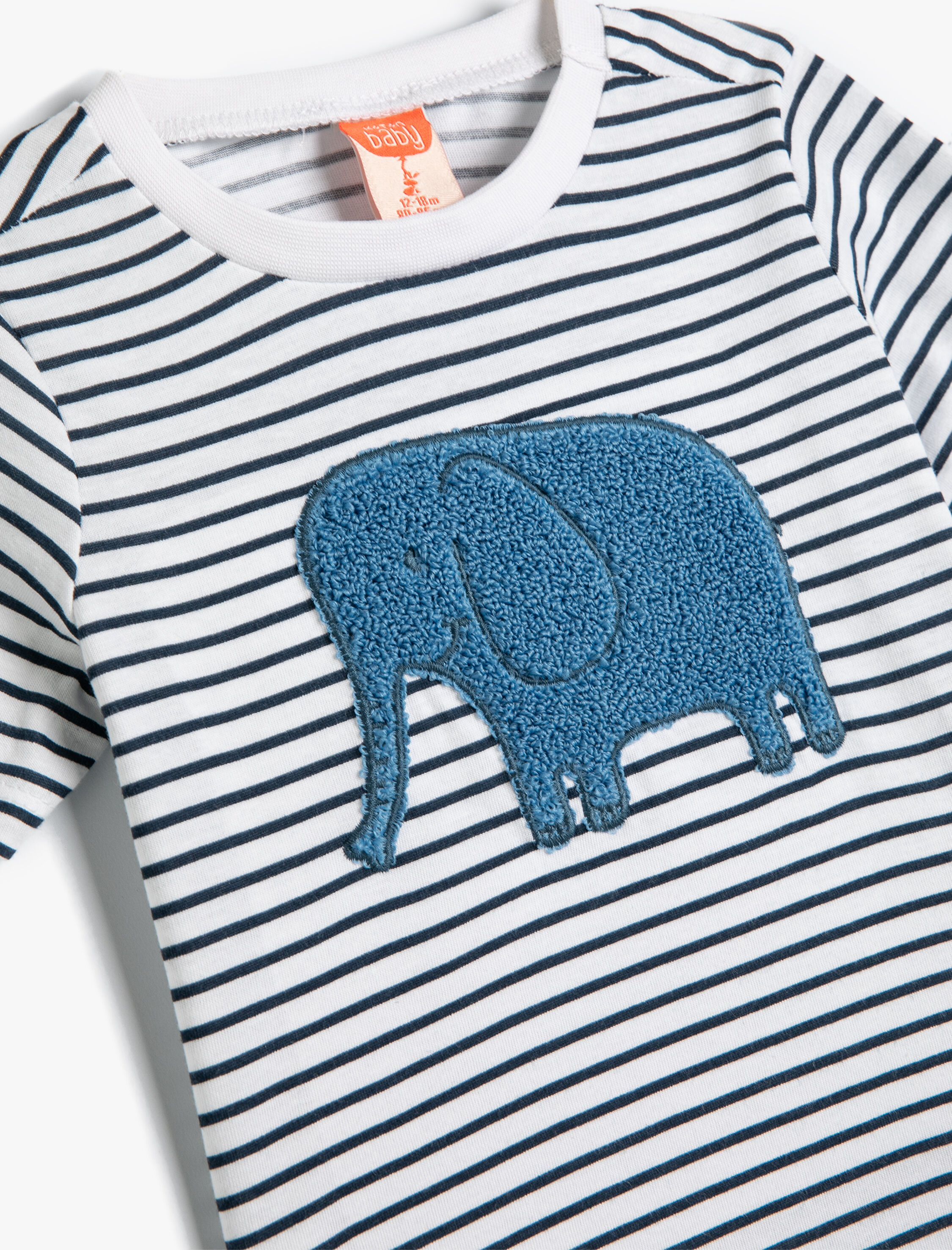  Erkek Bebek Tişört Kısa Kollu Bisiklet Yaka Fil Baskılı Pamuklu