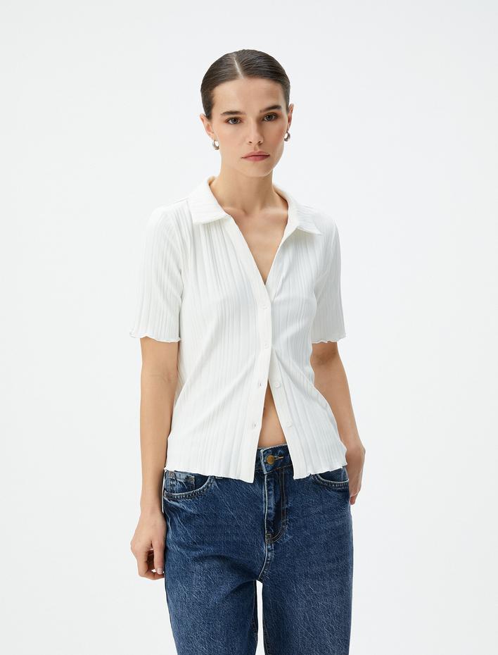  Kısa Kollu Tişört Gömlek Yaka Düğmeli