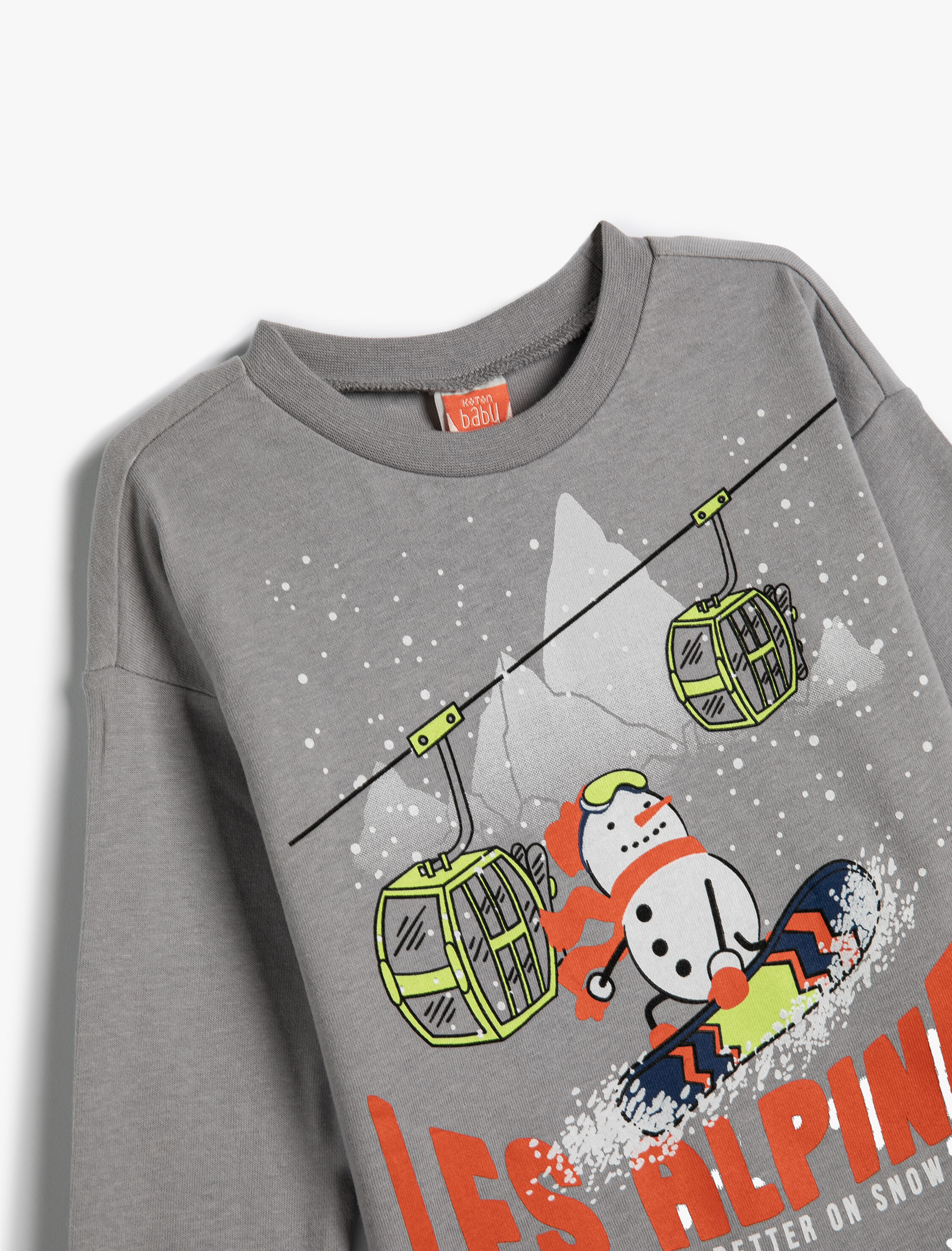  Erkek Bebek Tişört Uzun Kollu Bisiklet Yaka Kış Temalı Pamuklu