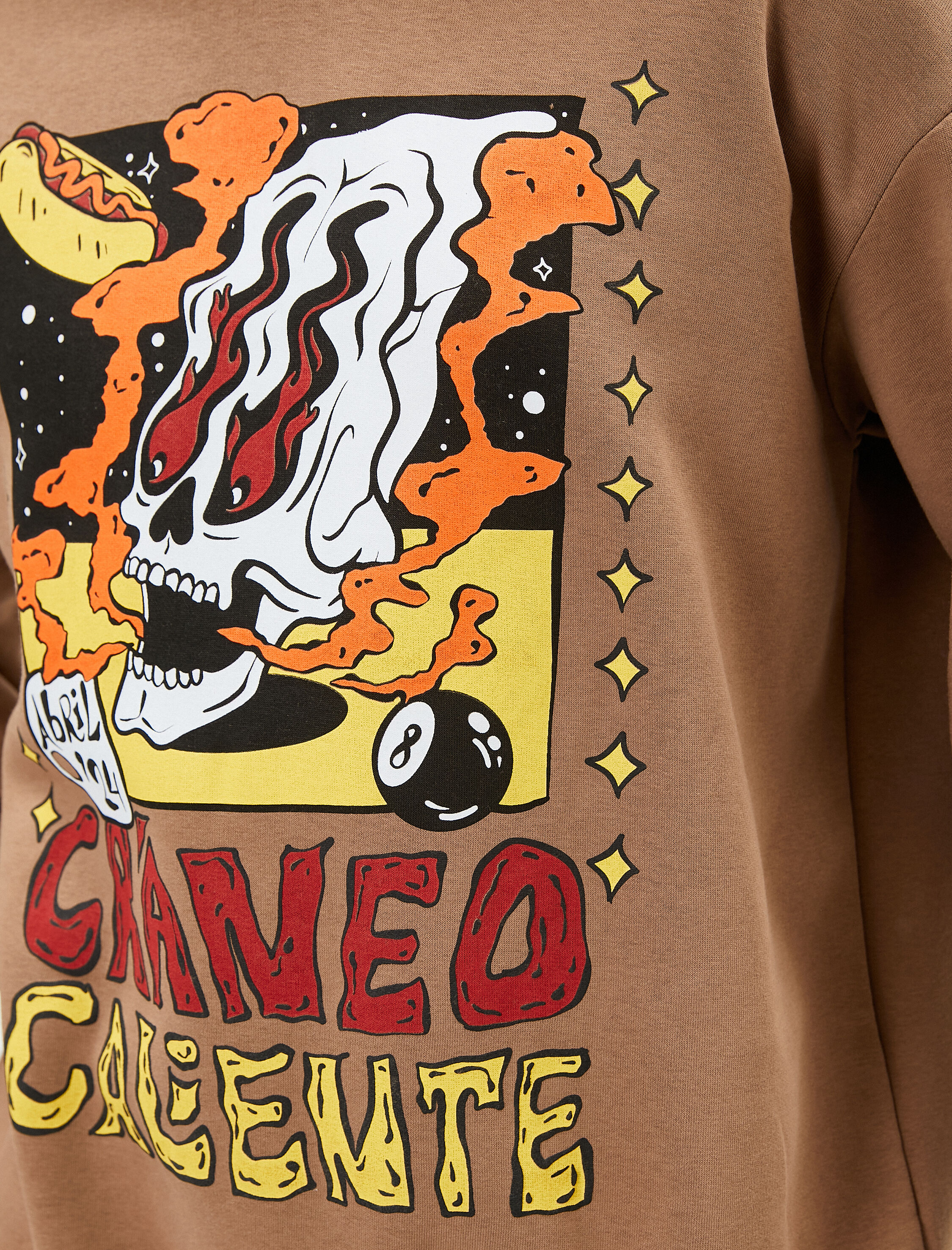   Oversize Hoodie Kuru Kafa Baskılı Etiket Detaylı Şardonlu