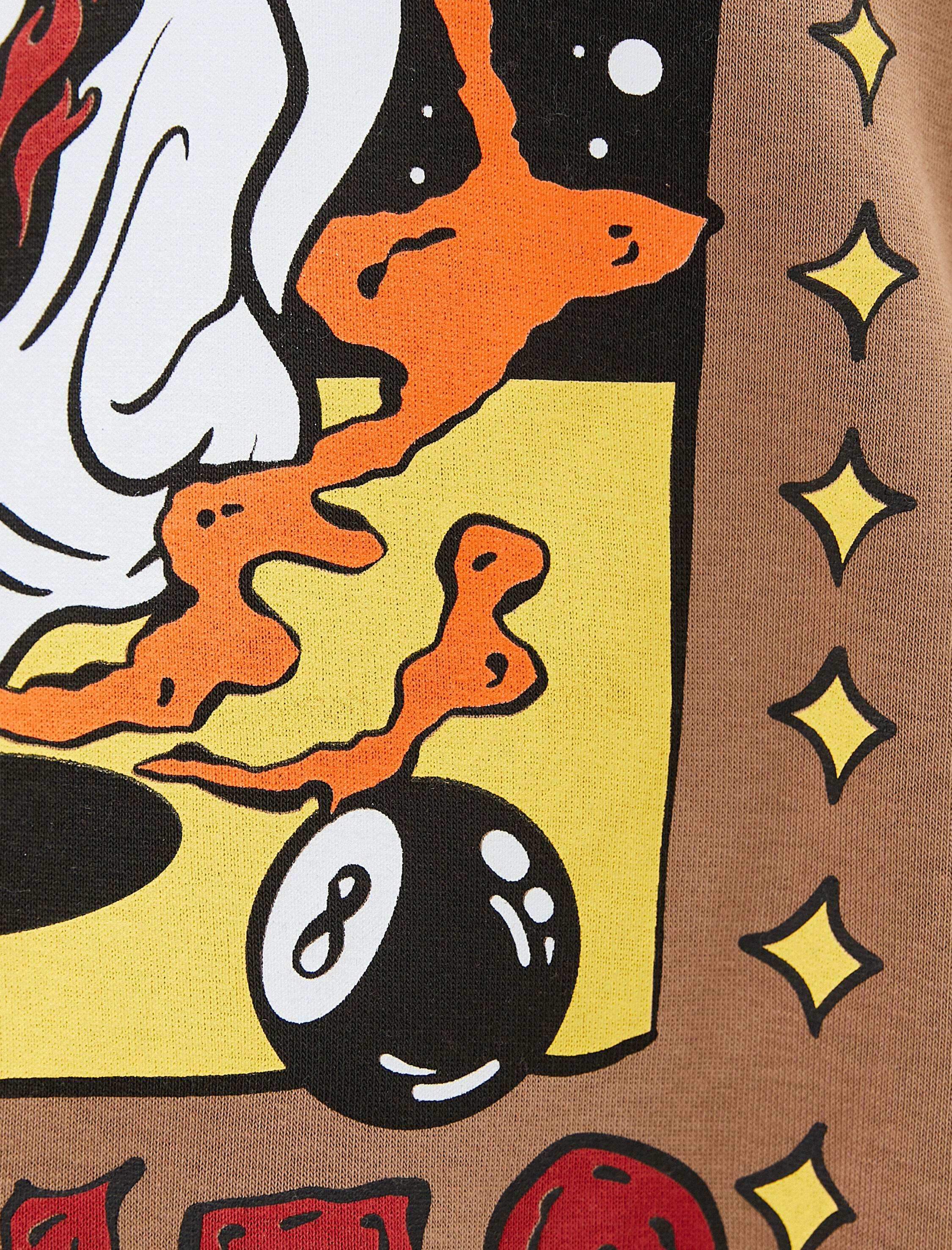   Oversize Hoodie Kuru Kafa Baskılı Etiket Detaylı Şardonlu