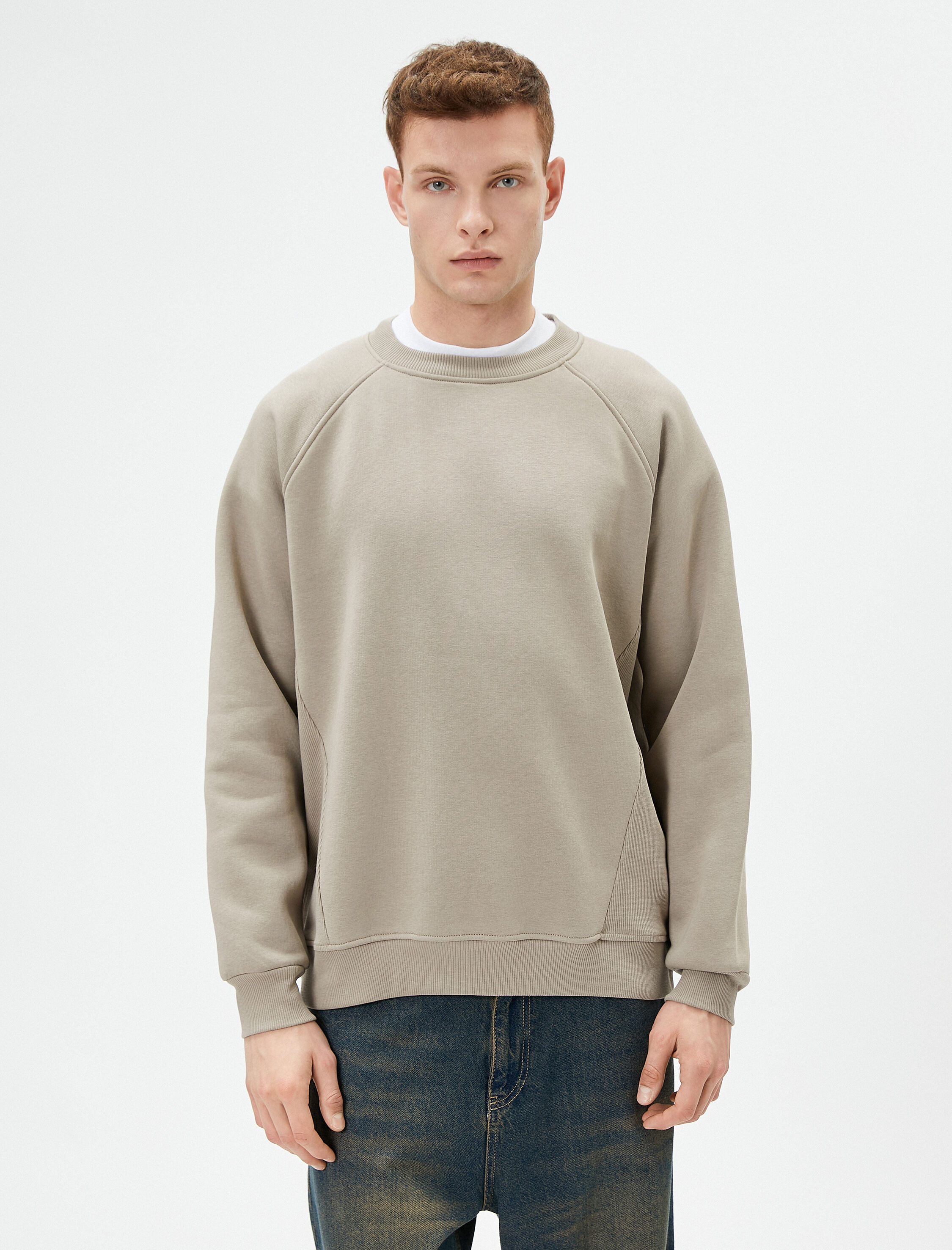   Bisiklet Yaka Sweatshirt Dikiş Detaylı Rahat Kesim Şardonlu