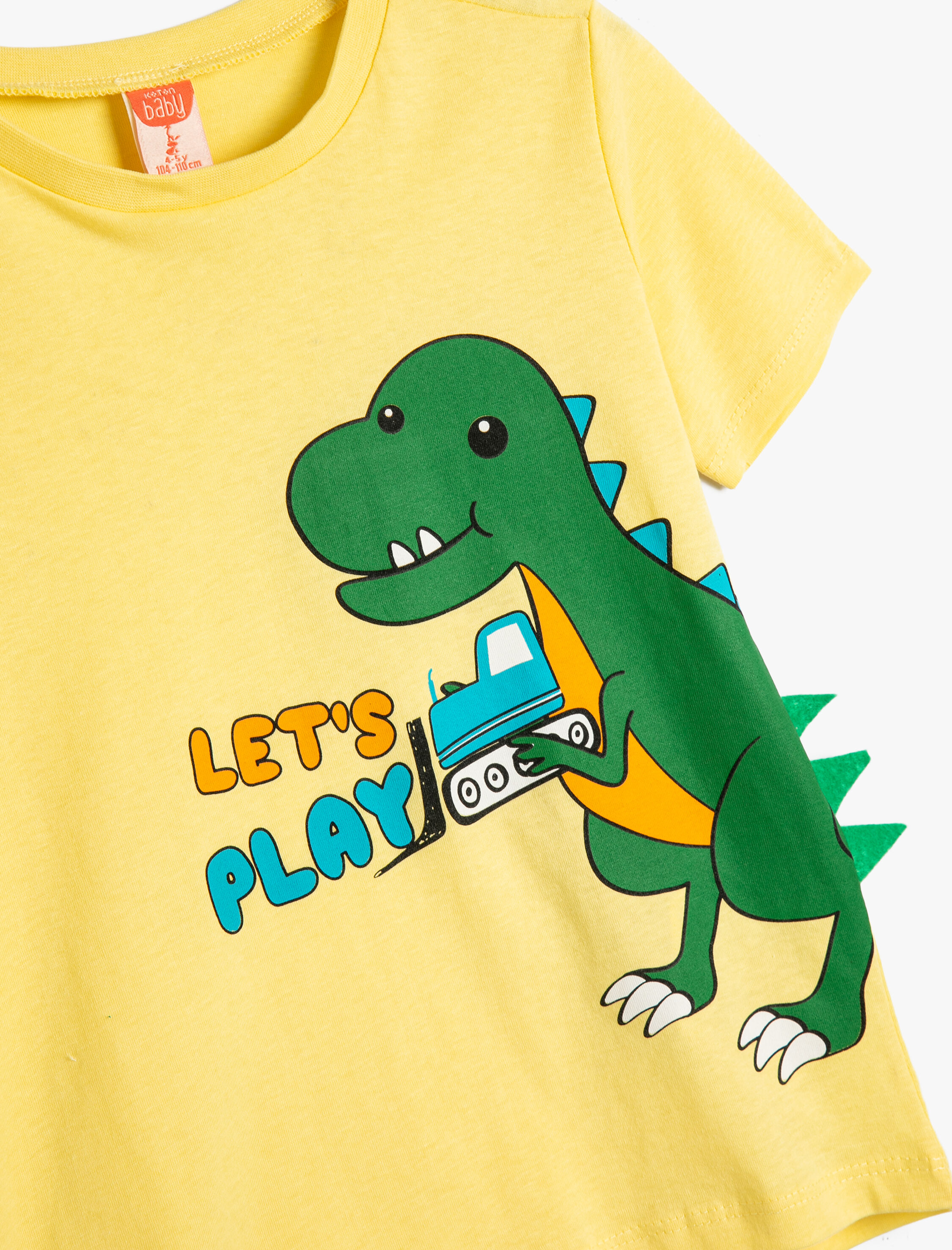  Erkek Bebek Dinozor Baskılı Tişört Kısa Kollu Bisiklet Yaka Aplike Detaylı