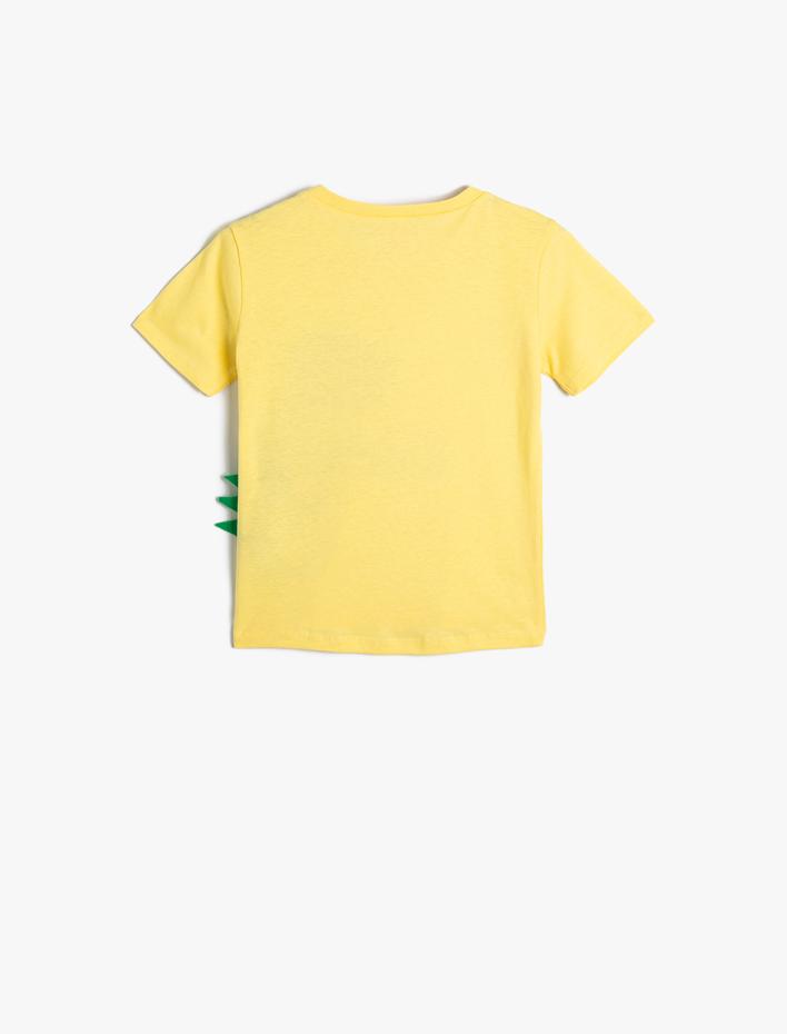 Erkek Bebek Dinozor Baskılı Tişört Kısa Kollu Bisiklet Yaka Aplike Detaylı