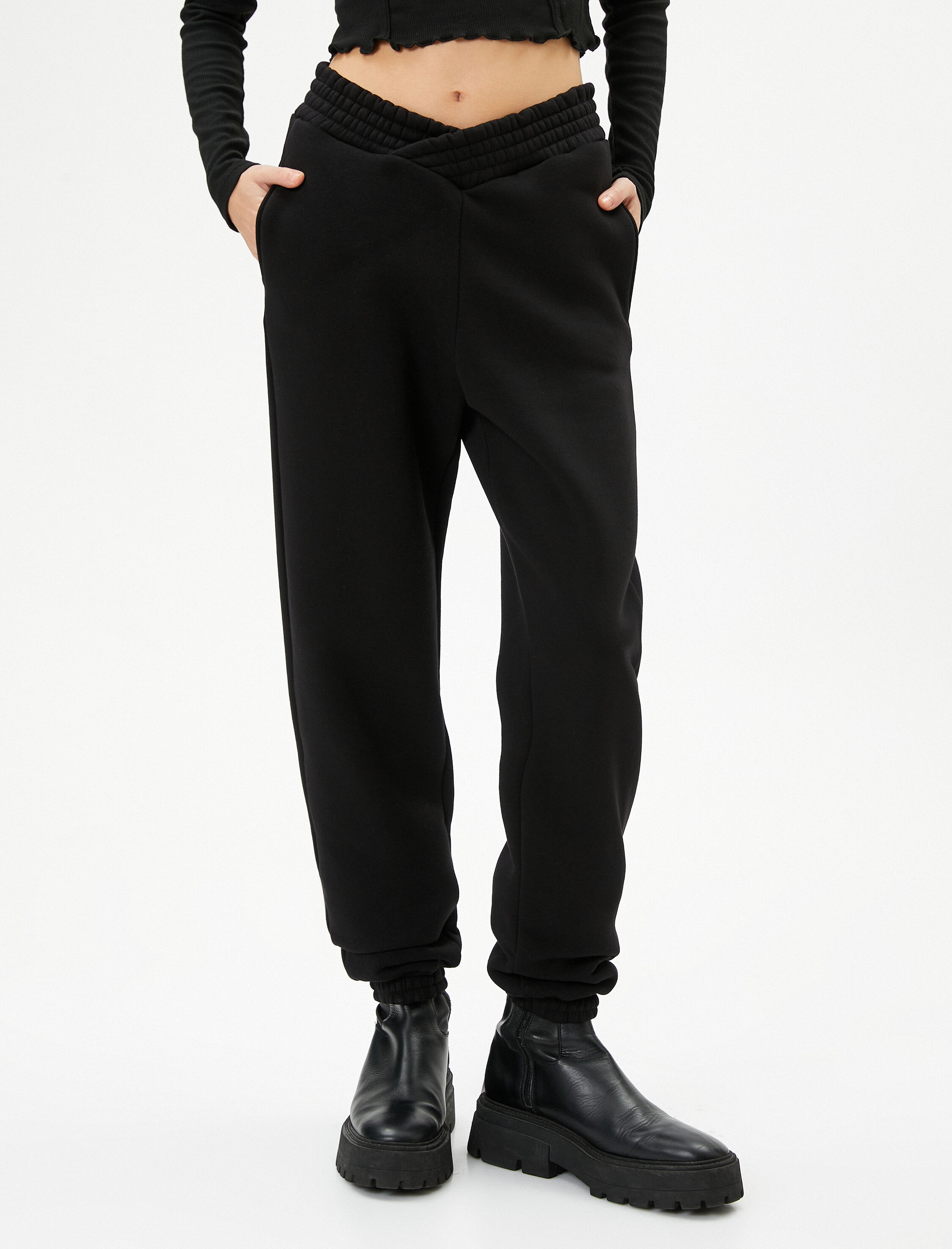   Şardonlu Asimetrik Kesim Jogger Eşofman Altı Cepli Rahat Kalıp