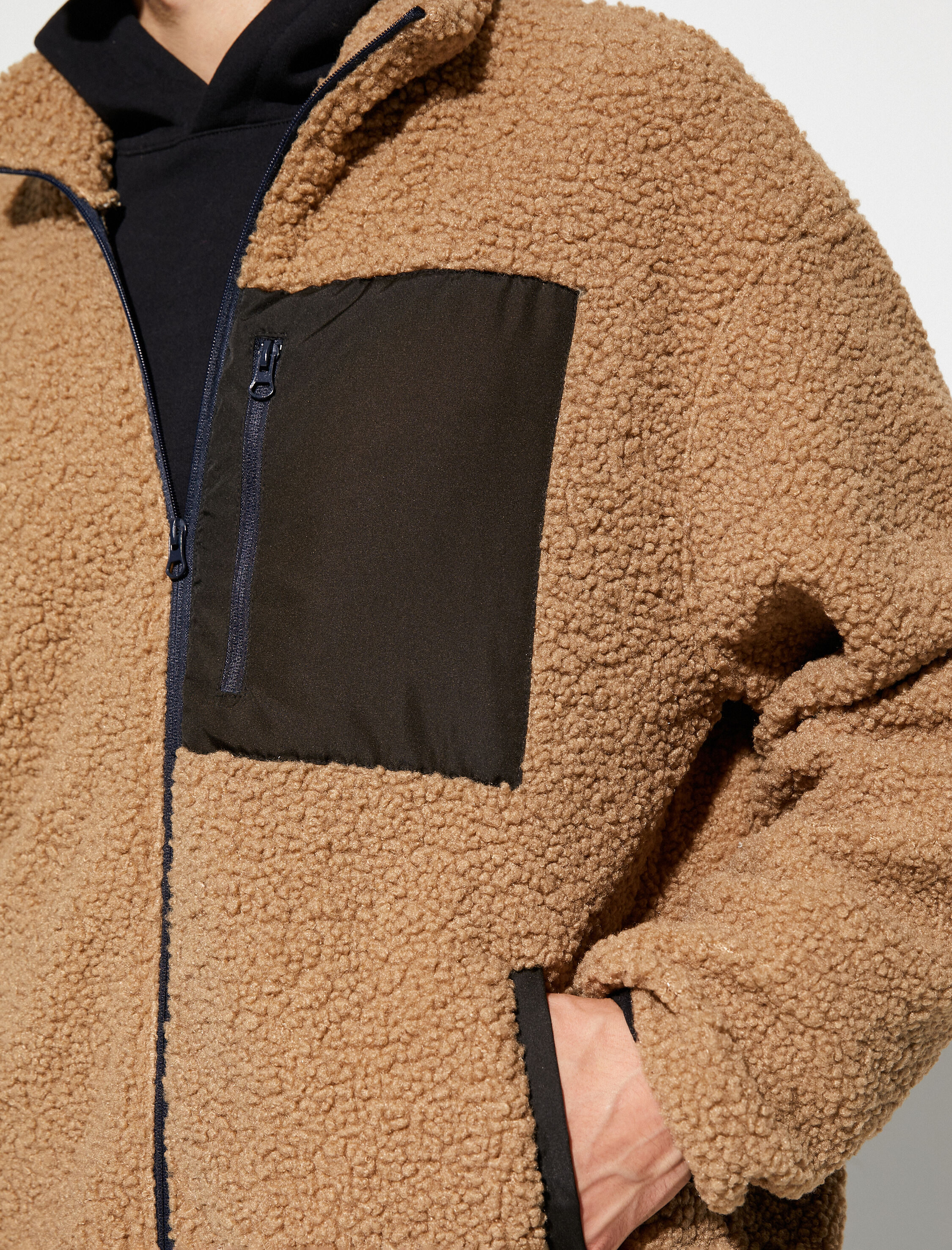   Peluş Ceket Fermuarlı Cep Detaylı Dik Yaka