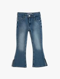 İspanyol Paça Kot Pantolon Yırtmaçlı Pamuklu Cepli - Flare Jean