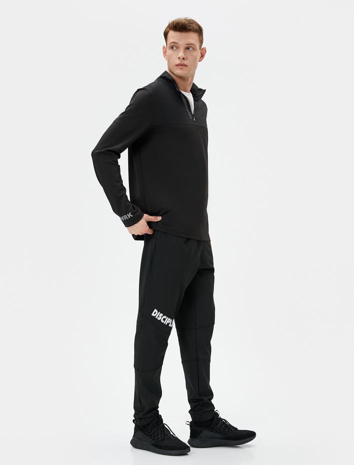  Spor Eşofman Altı Jogger Slogan Baskılı Beli Bağcıklı Cepli