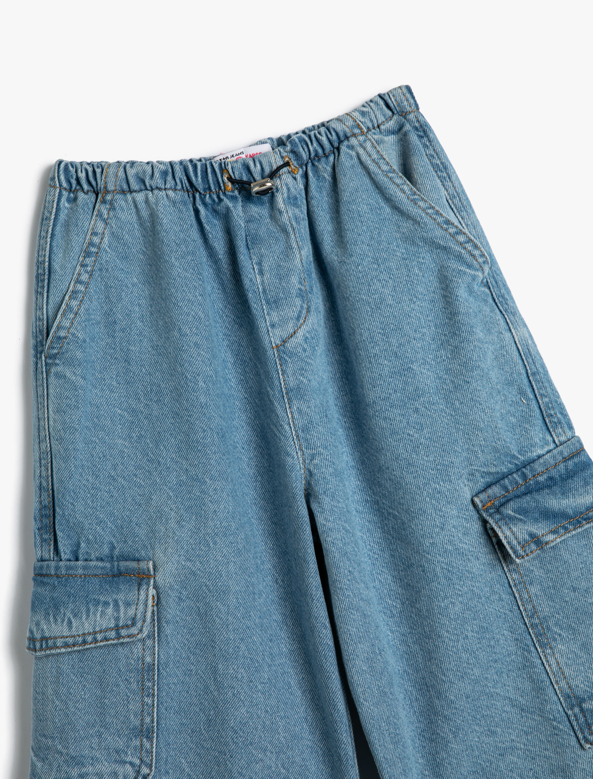  Kız Çocuk Kargo Jogger Kot Pantolon Pamuklu Kapaklı Cep Detaylı