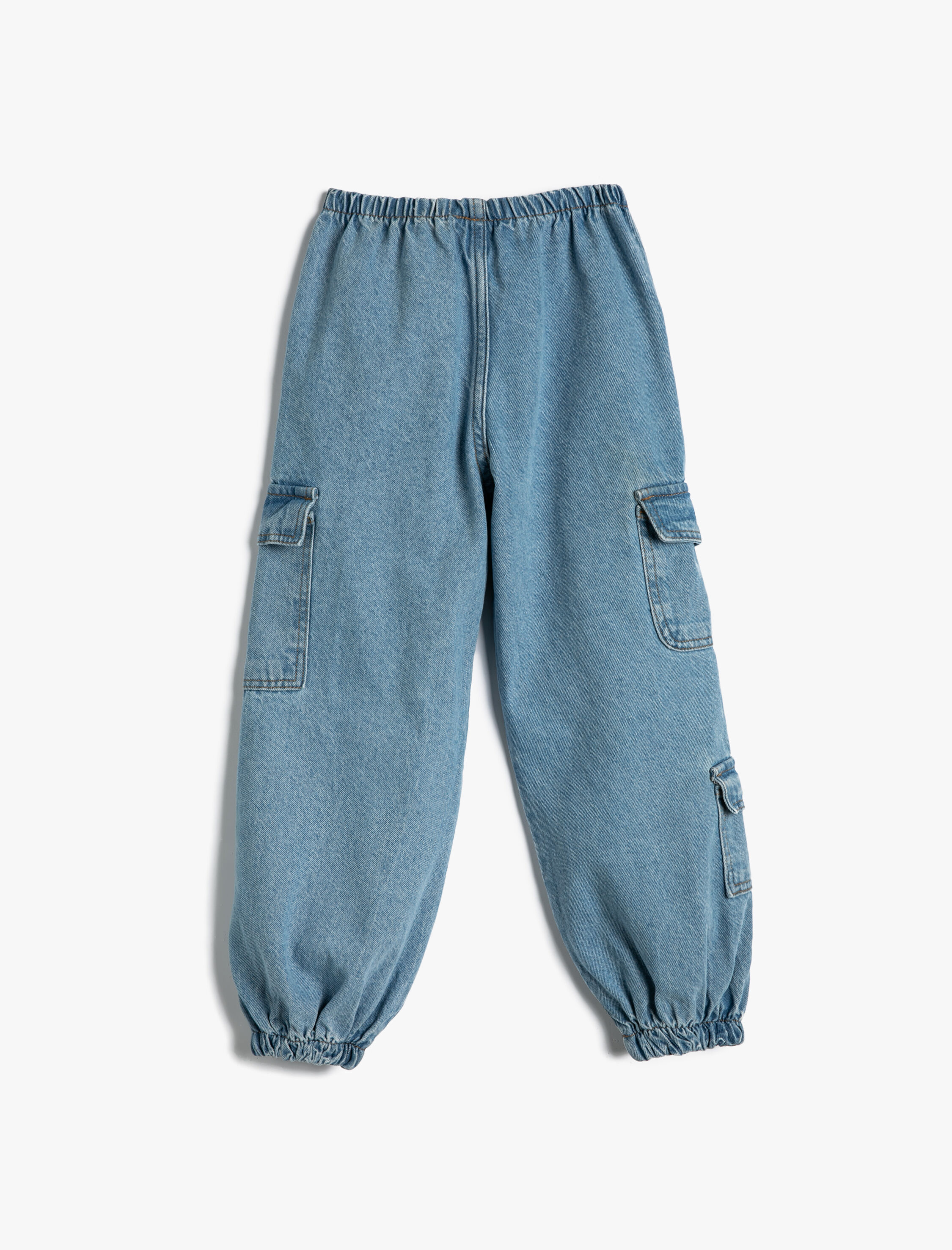  Kız Çocuk Kargo Jogger Kot Pantolon Pamuklu Kapaklı Cep Detaylı