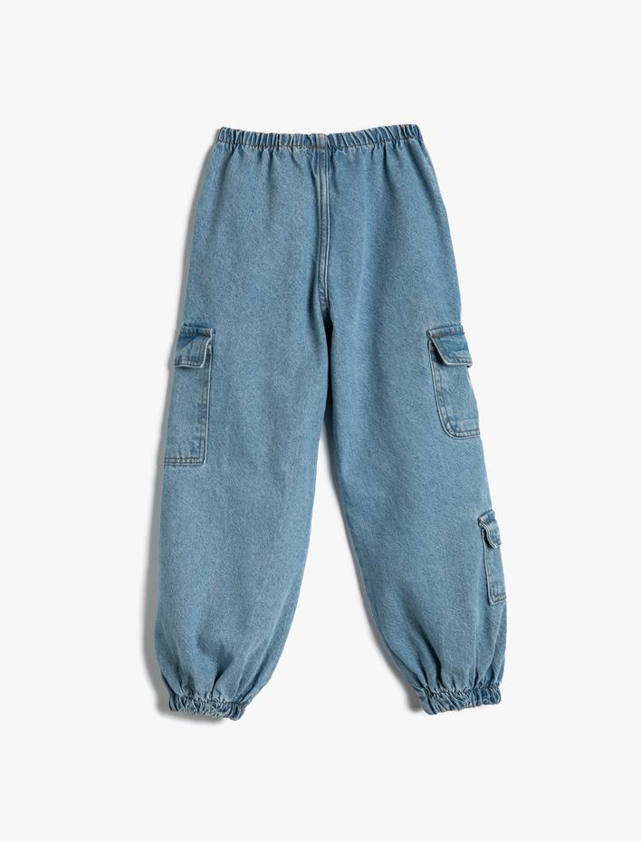 Kız Çocuk Kargo Jogger Kot Pantolon Pamuklu Kapaklı Cep Detaylı