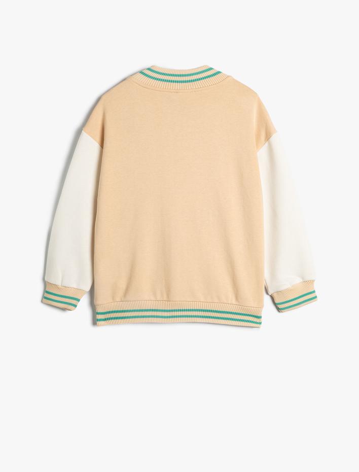 Kız Çocuk Oversize Bomber Kolej Ceket Aplike Detaylı Yuvarlak Yaka Şardonlu