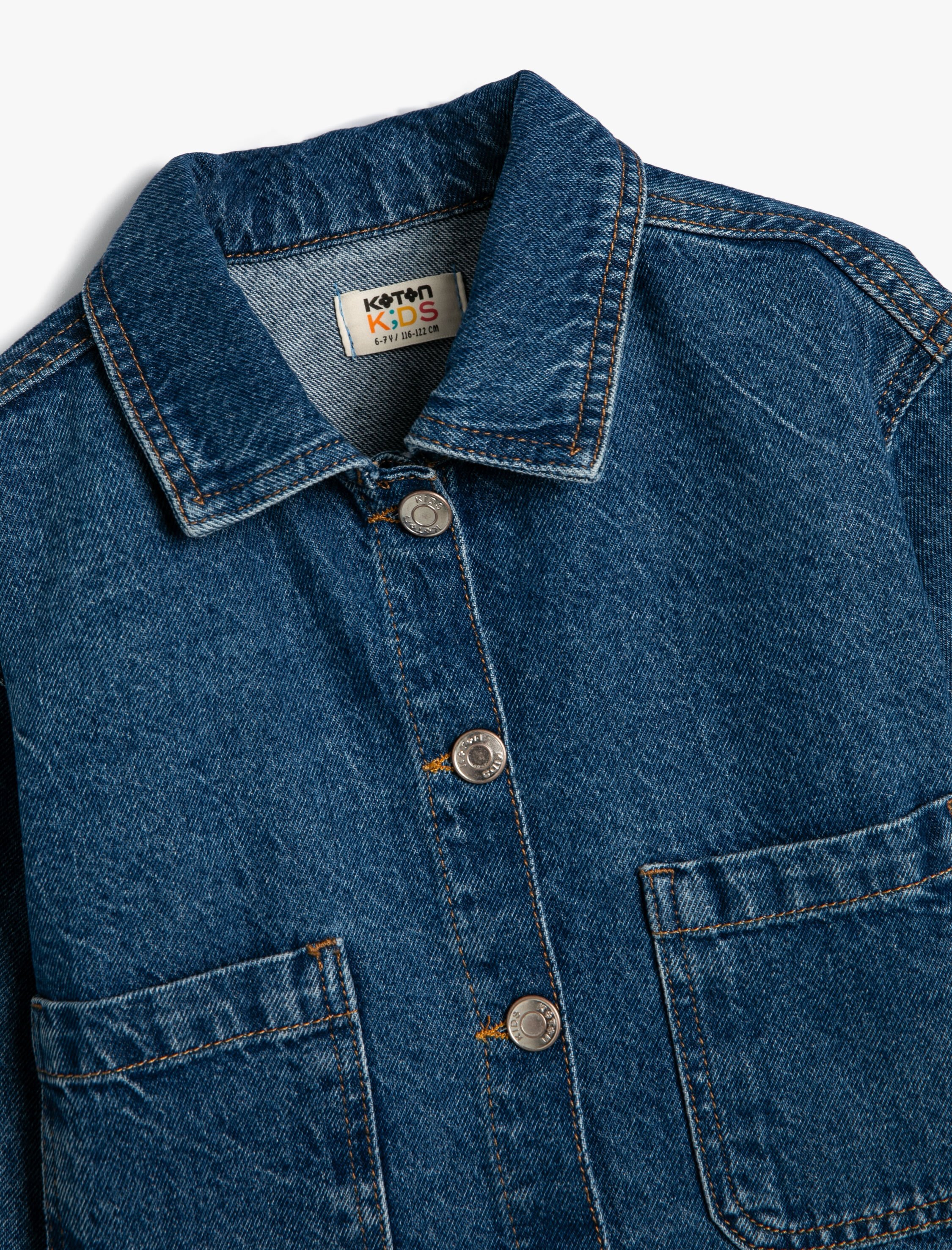 Kız Çocuk Crop Kot Ceket Cep Detaylı Düğme Kapamalı Pamuklu