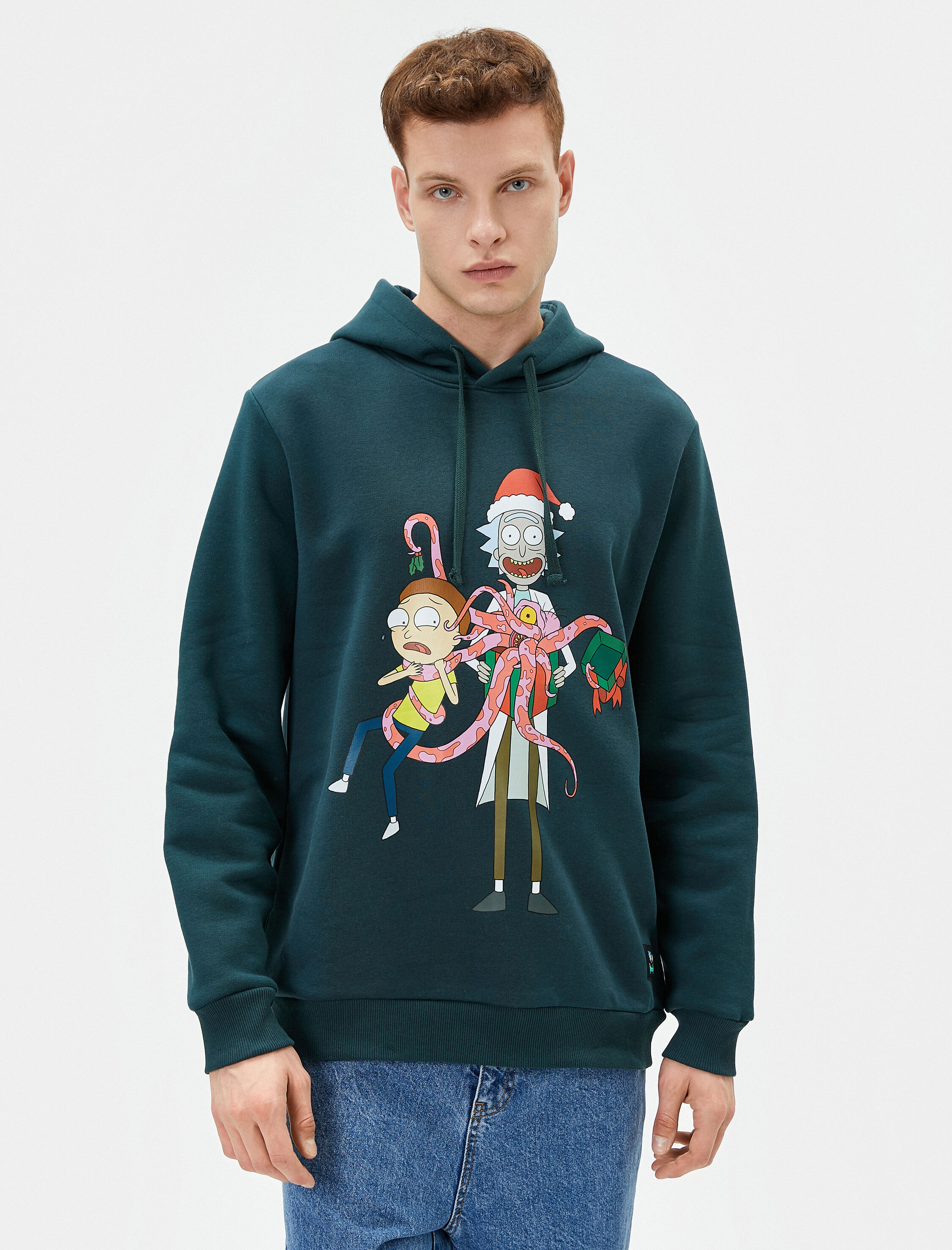   Rick and Morty Kapşonlu Sweat Lisanslı Baskılı Şardonlu