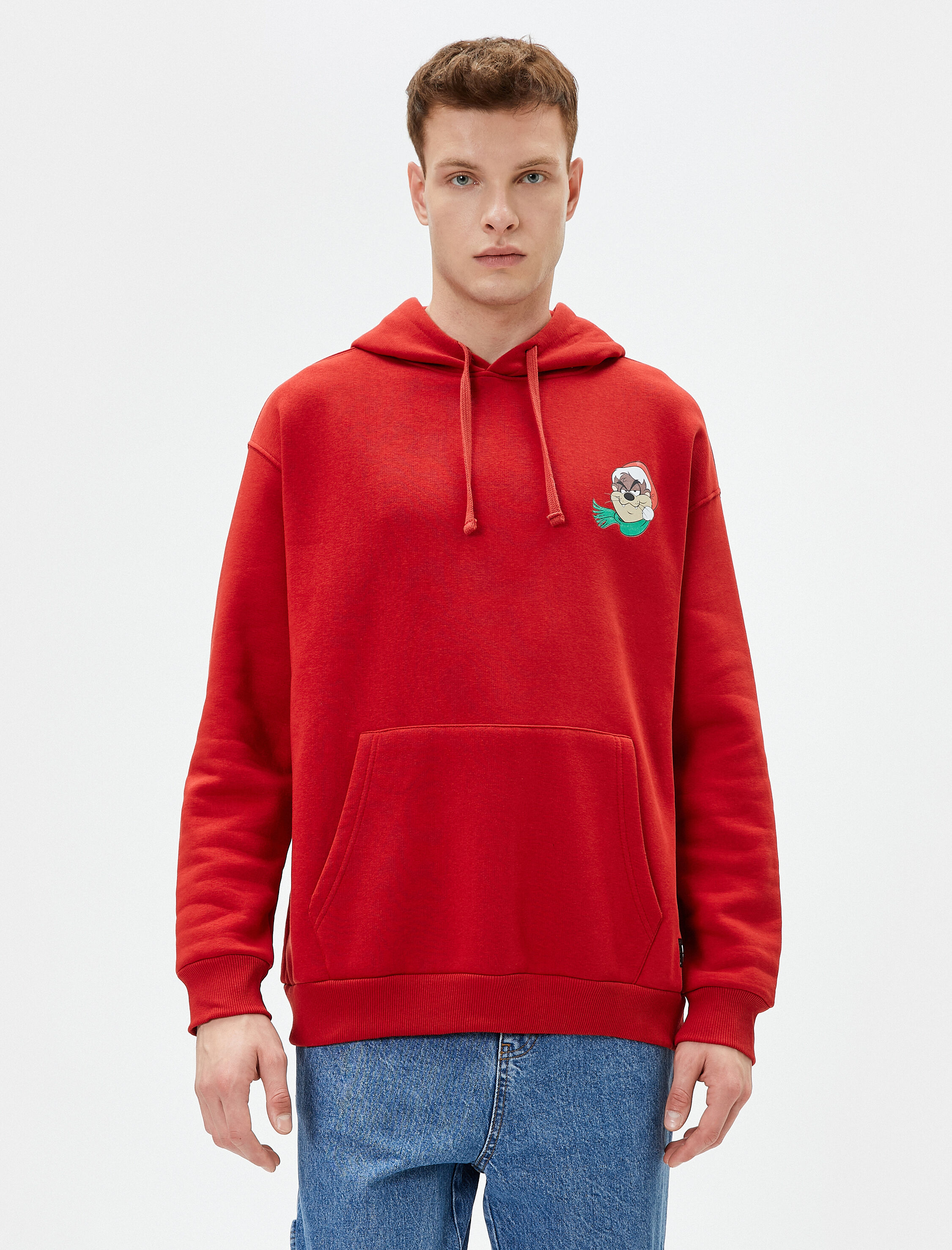 Tazmanya Canavarı Kanguru Cepli Hoodie Lisanslı Baskılı Şardonlu