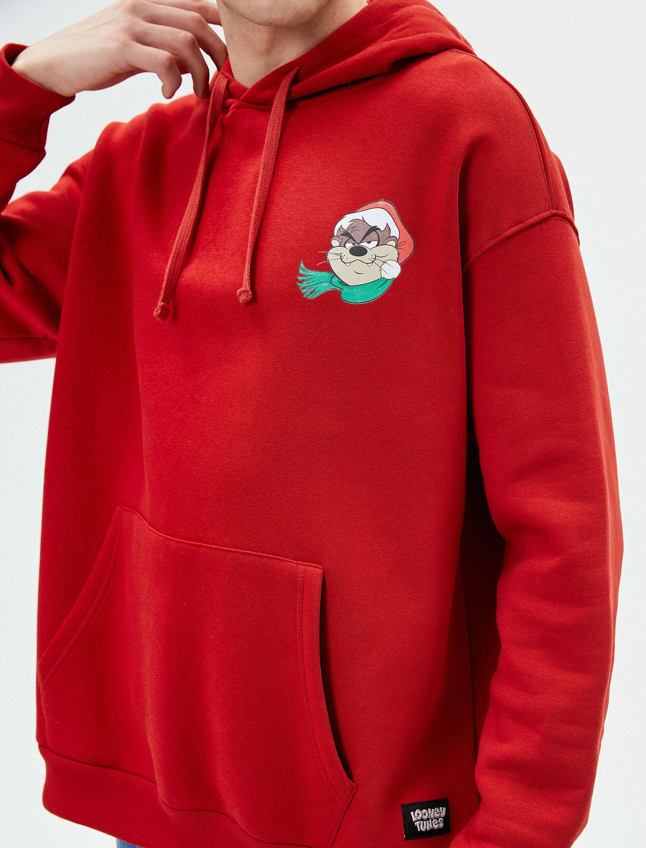 Tazmanya Canavarı Kanguru Cepli Hoodie Lisanslı Baskılı Şardonlu