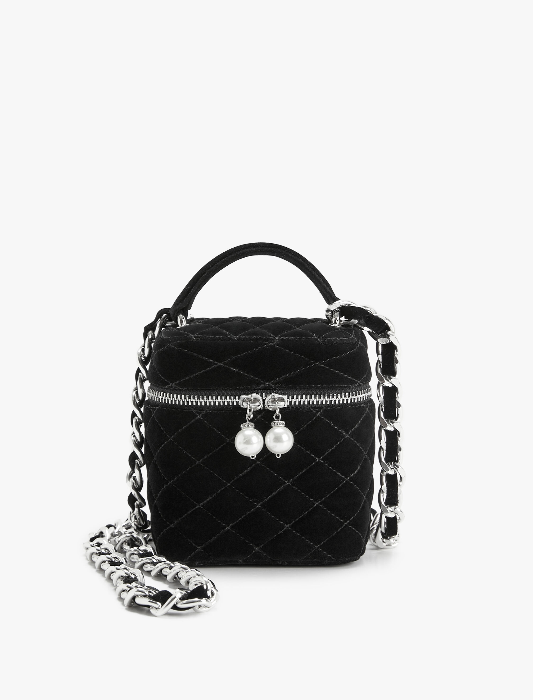  Kadın İnci Detaylı Kadife Mini Çapraz Çanta Kapitone - Melis Ağazat X Koton