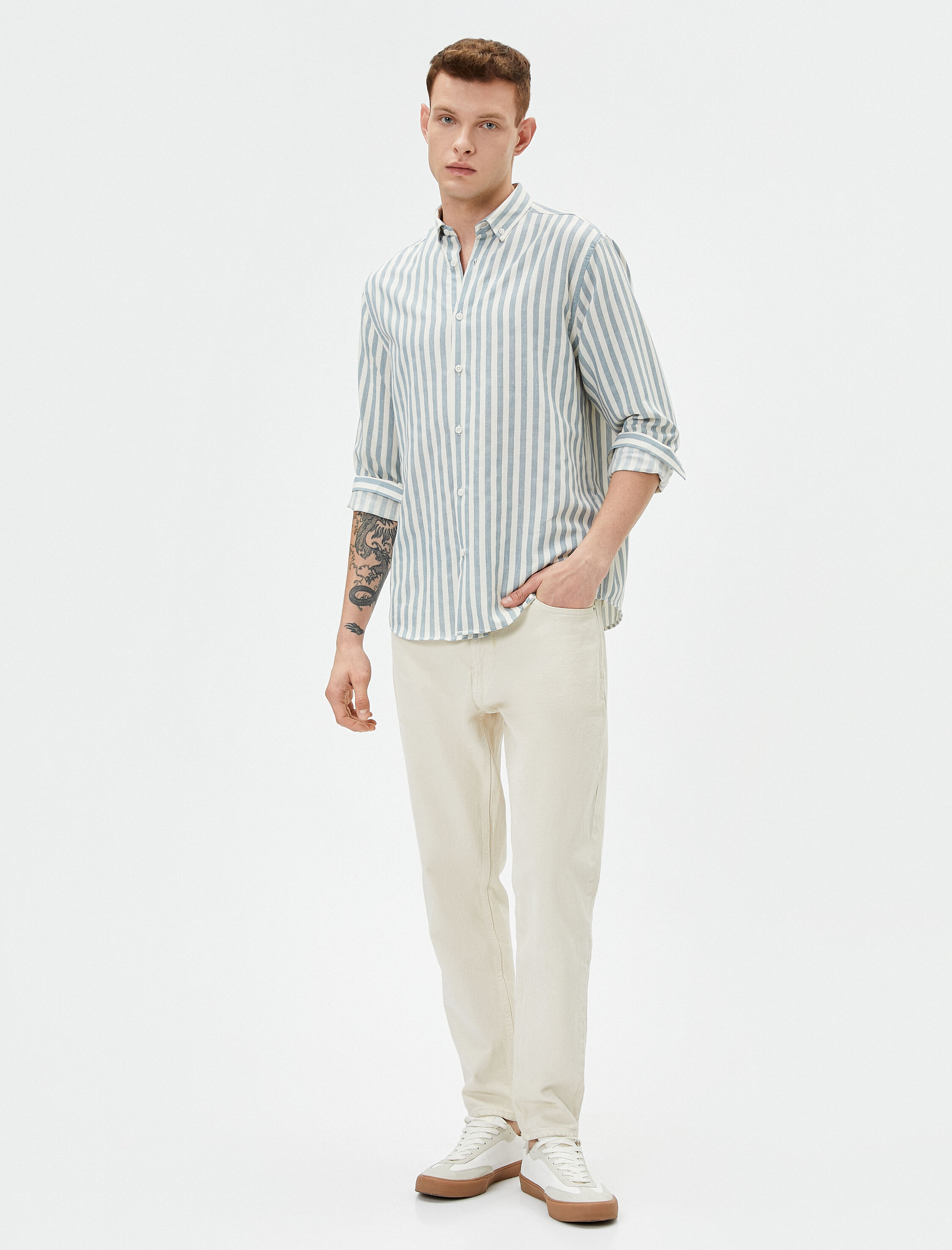   Spor Gömlek Slim Fit Klasik Yaka Uzun Kollu