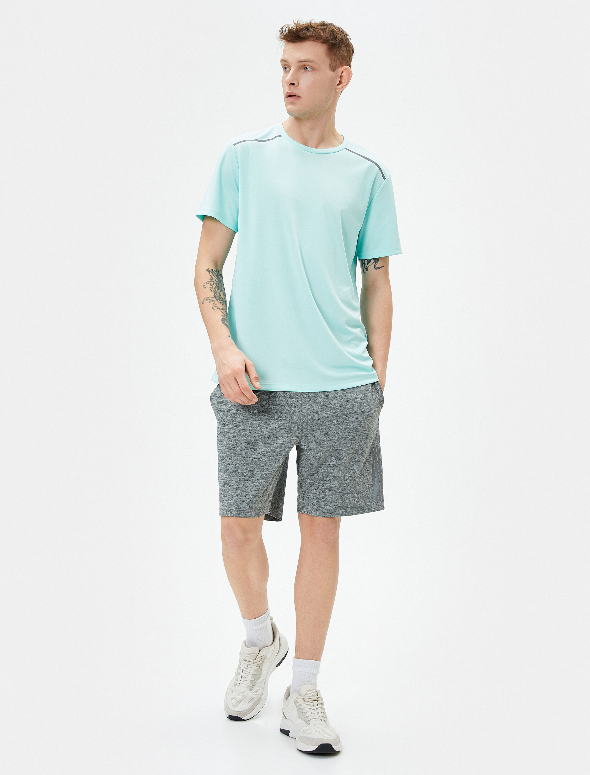   Spor Tişört Bisiklet Yaka Reflektör Baskılı Kısa Kollu