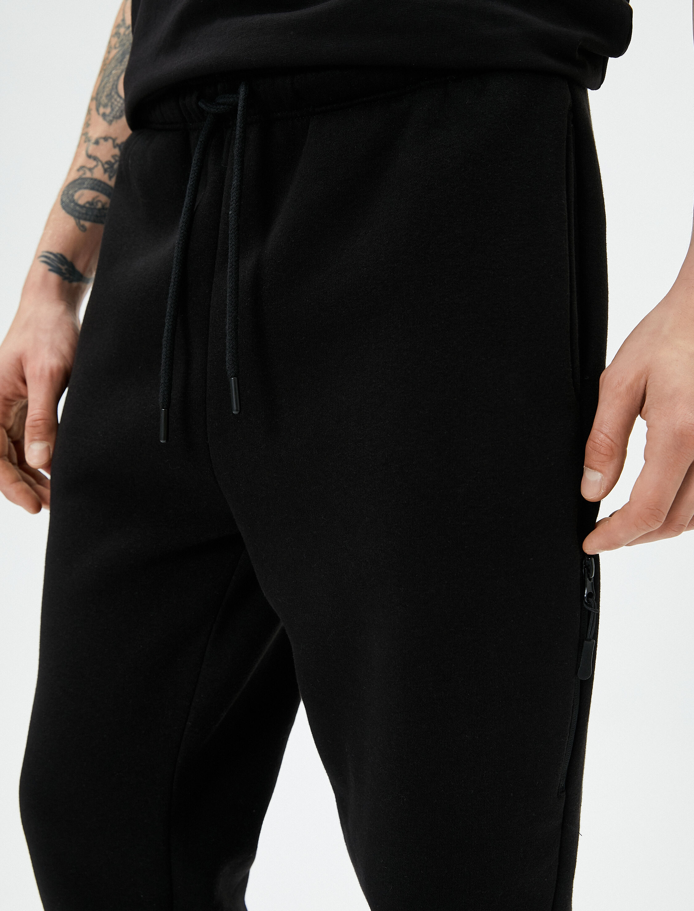   Jogger Eşofman Altı Beli Bağcıklı Fermuar Detaylı Cepli Şardonlu