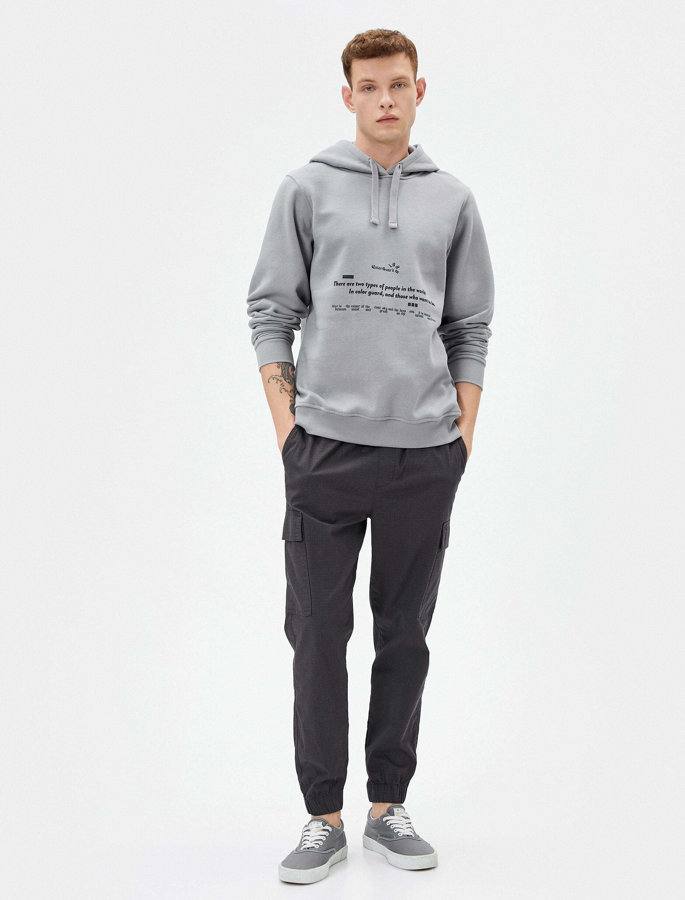   Arkası Baskılı Sweatshirt Kapşonlu Sloganlı Uzun Kollu Şardonlu