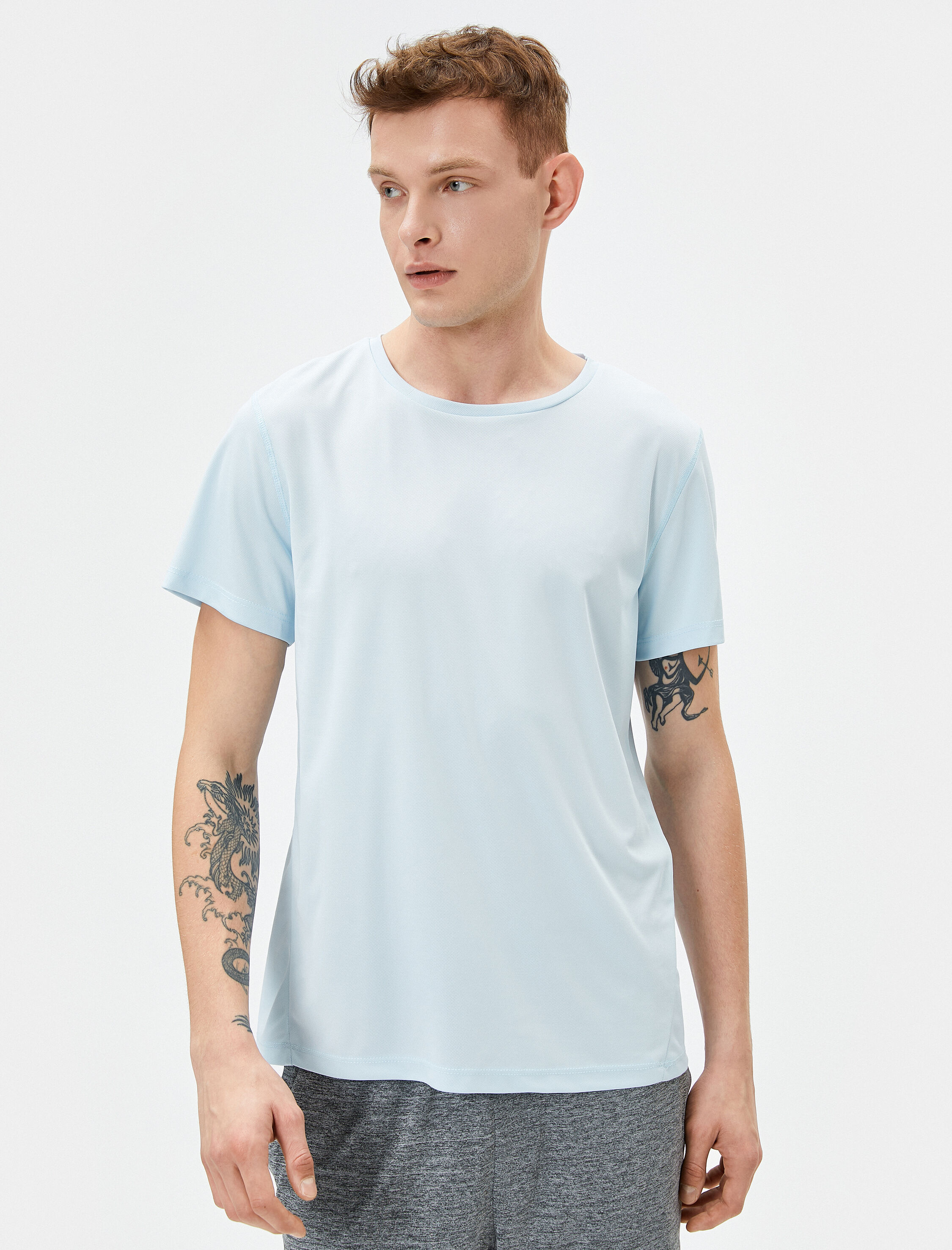   Spor Tişört Bisiklet Yaka Reflektör Baskılı Kısa Kollu