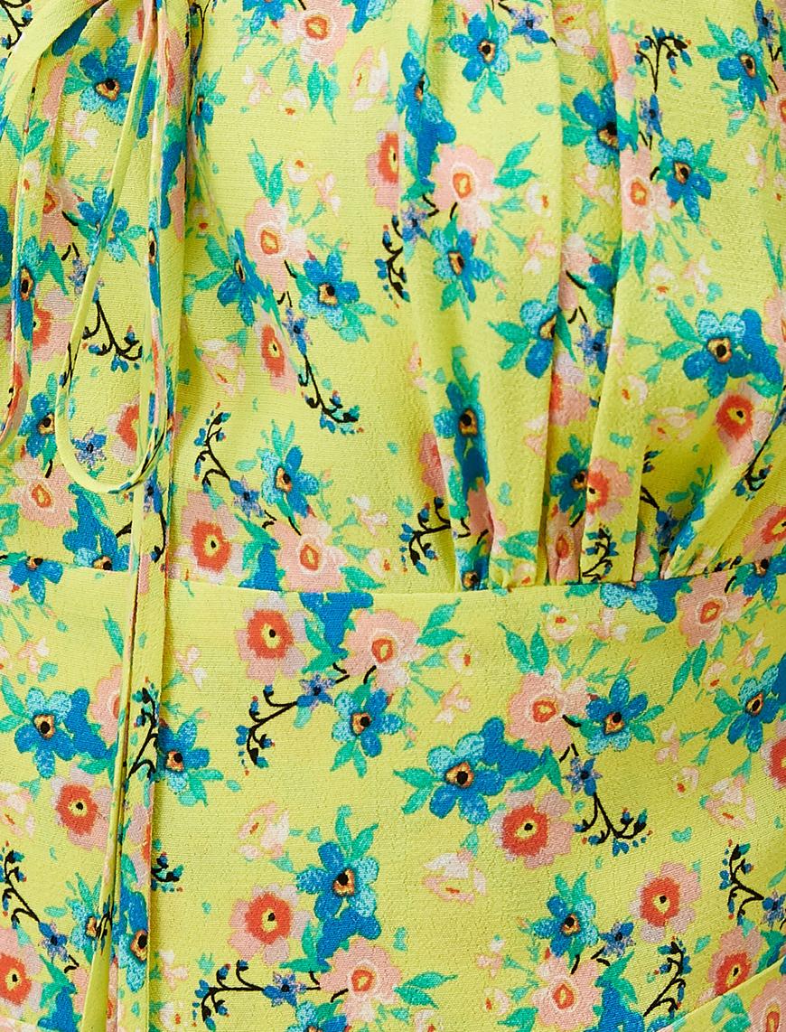   Çiçekli Yazlık Elbise Mini Fırfırlı Kısa Kollu