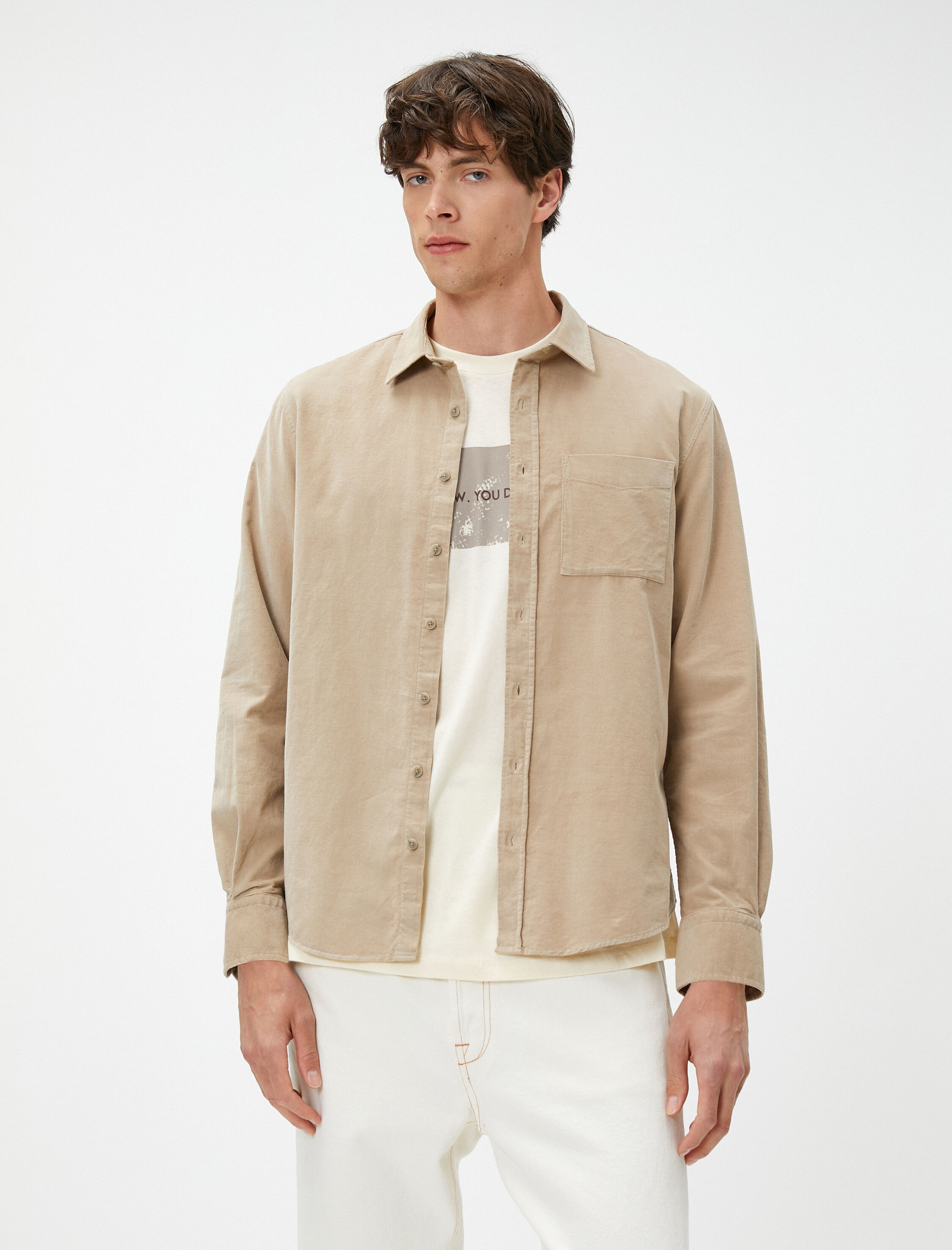   Fitilli Gömlek Düğmeli Klasik Yaka Cep Detaylı