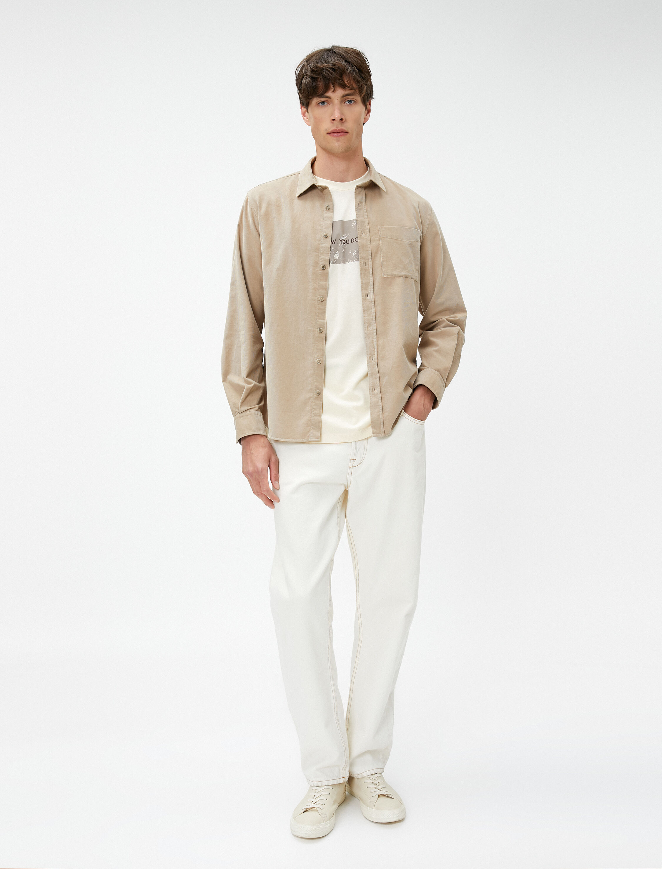   Fitilli Gömlek Düğmeli Klasik Yaka Cep Detaylı