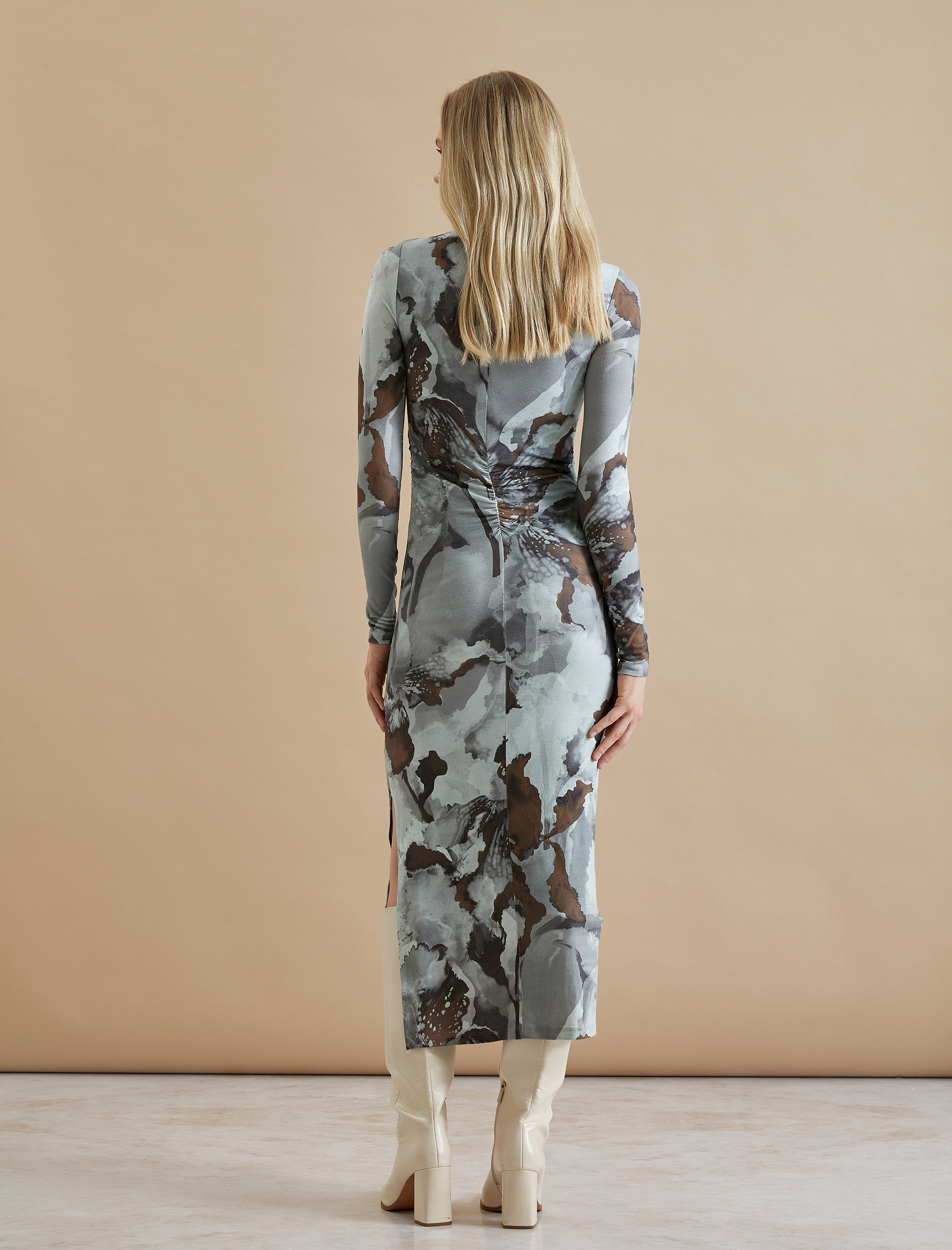   Koton X Şahika Ercümen - Kalem Elbise Uzun Kollu Dik Yaka Yırtmaçlı