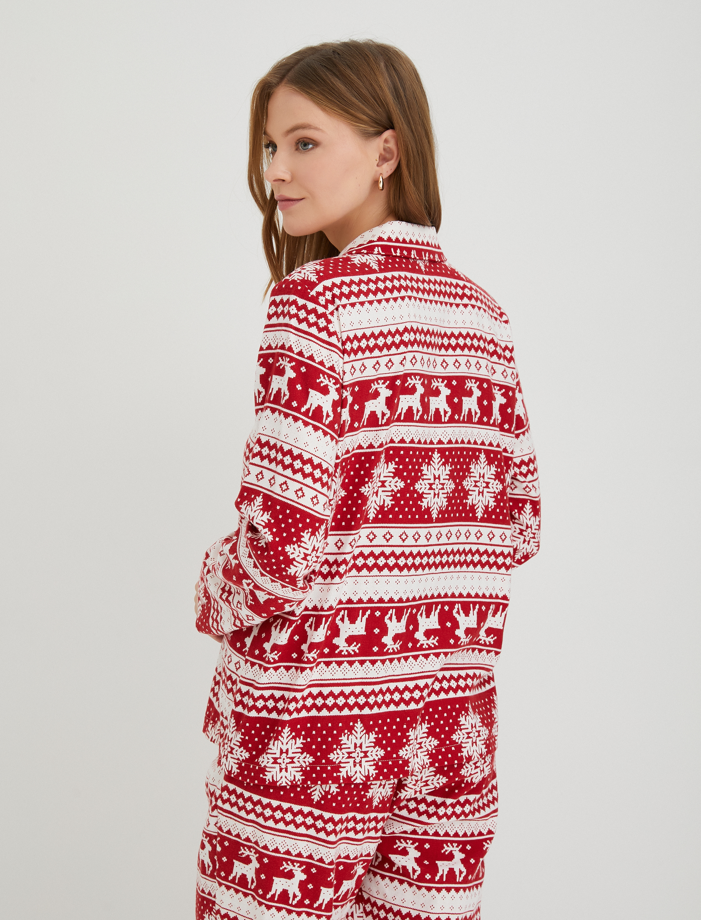 Yılbaşı Temalı Pijama Üstü Uzun Kollu Bisiklet Yaka