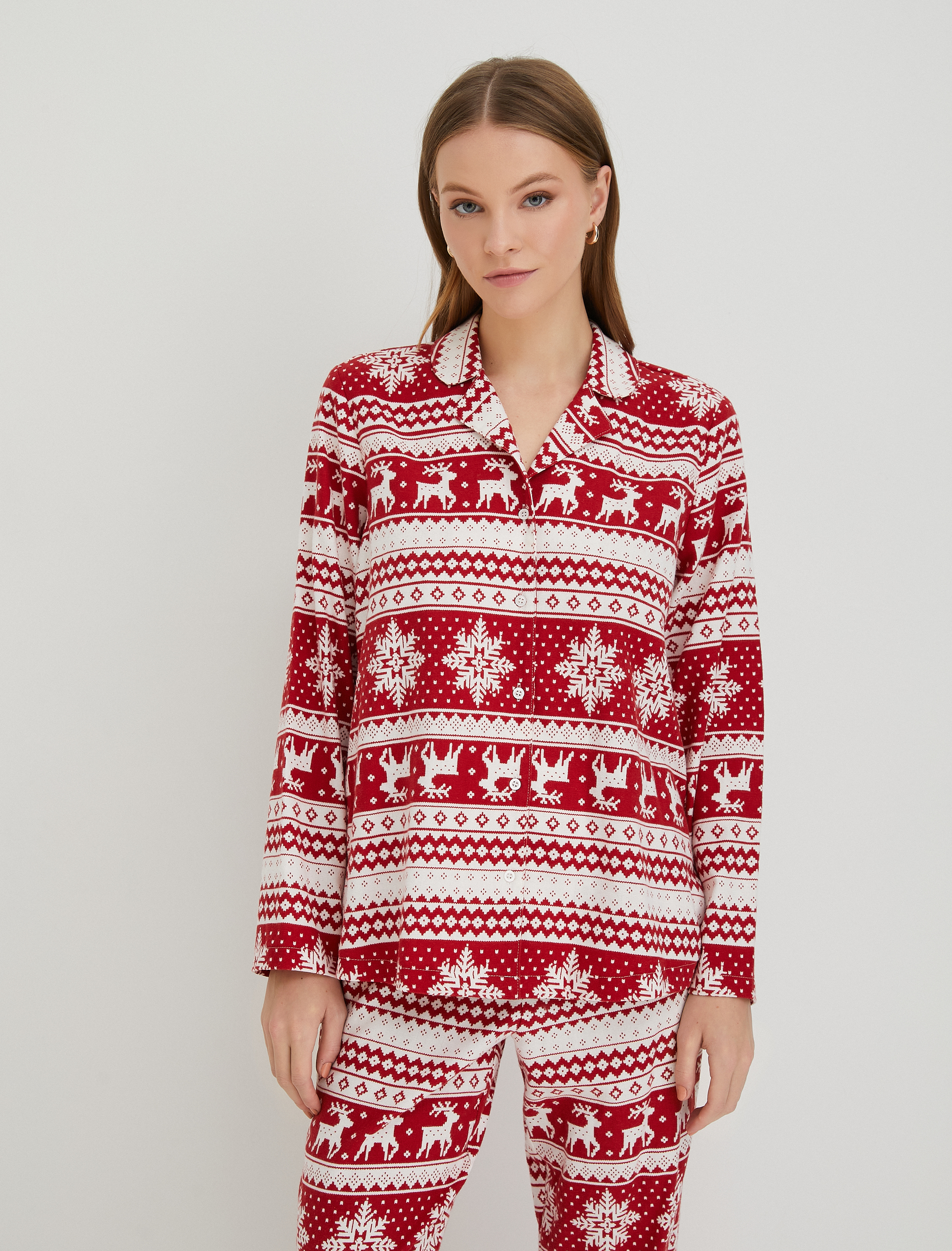 Yılbaşı Temalı Pijama Üstü Uzun Kollu Bisiklet Yaka