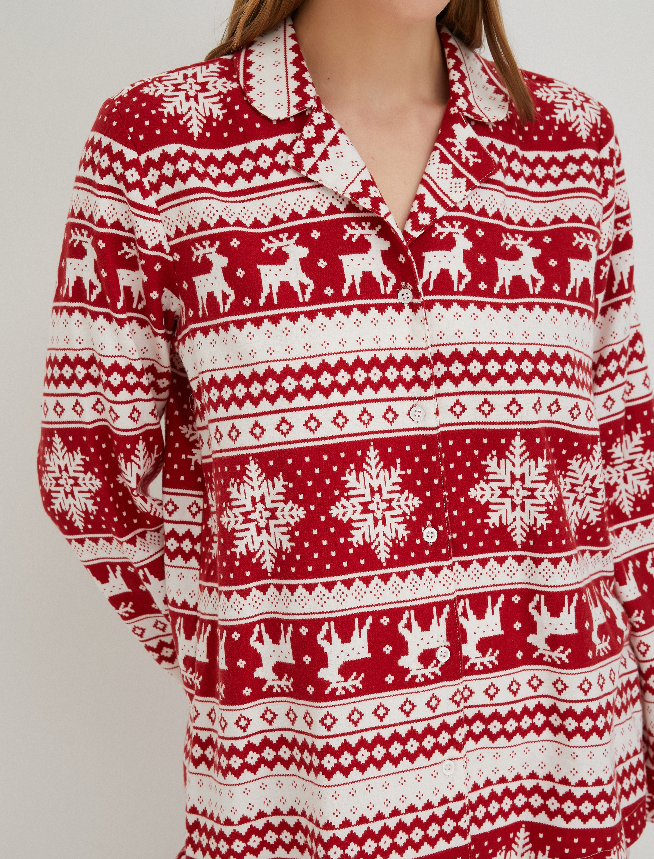 Yılbaşı Temalı Pijama Üstü Uzun Kollu Bisiklet Yaka