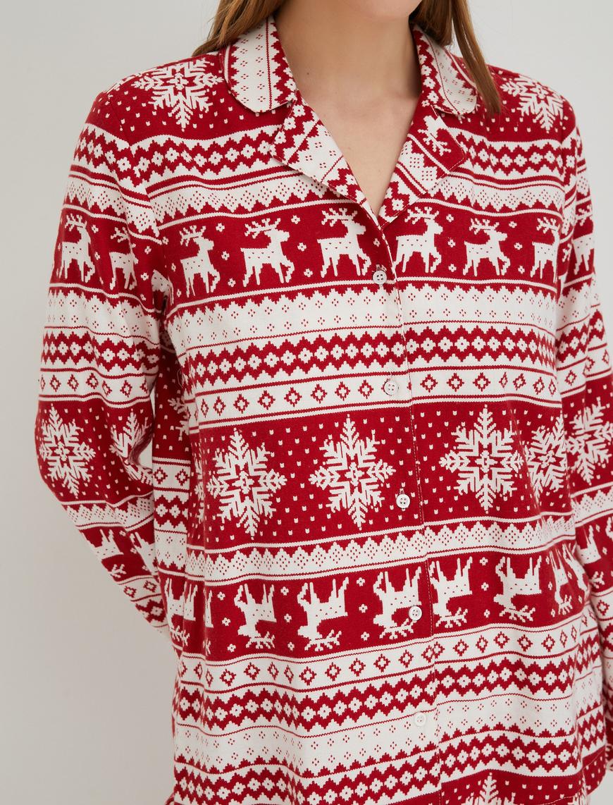   Yılbaşı Temalı Pijama Üstü Uzun Kollu Bisiklet Yaka