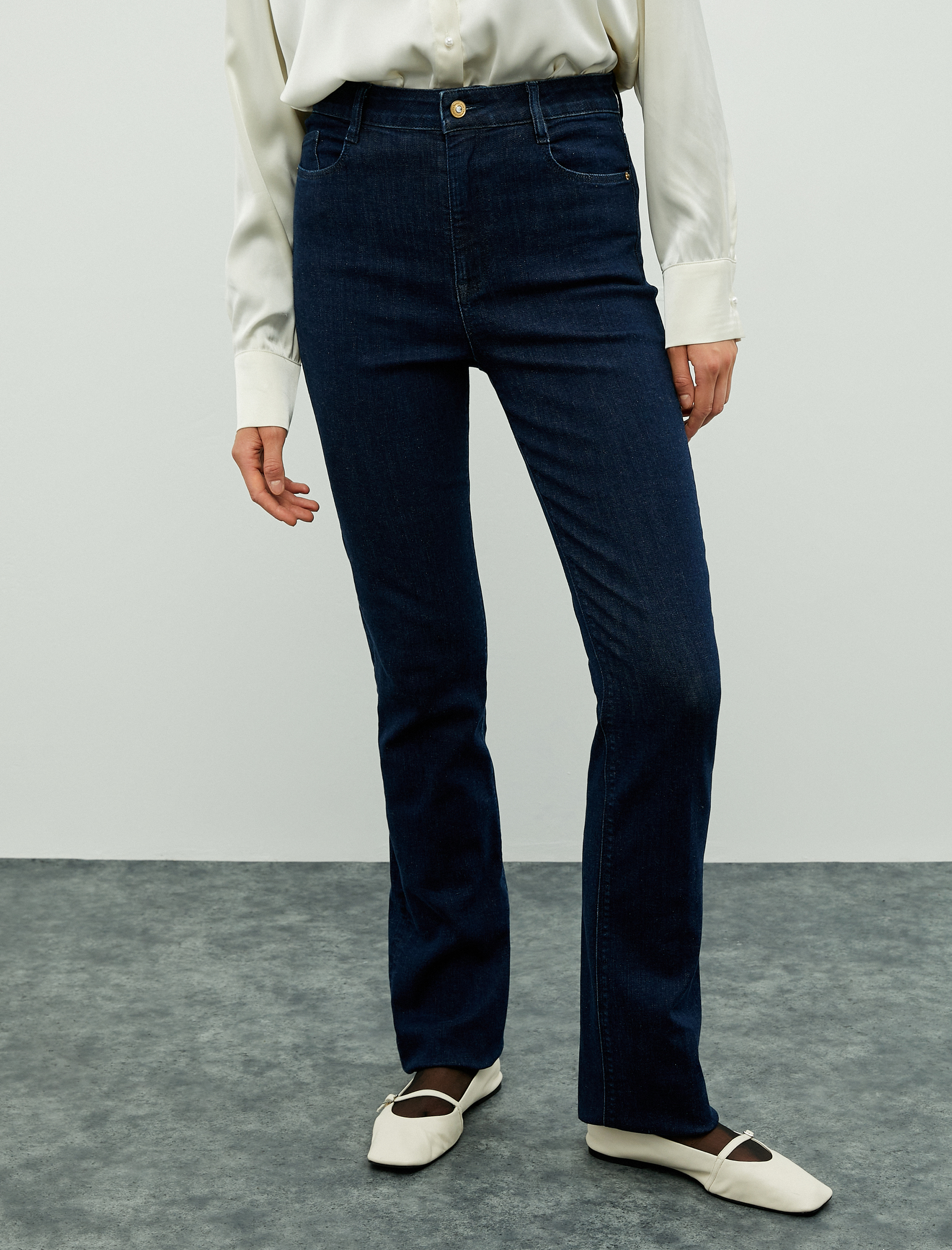   Melis Ağazat X Koton - Slim Fit İspanyol Paça Kot Pantolon Standart Bel Pamuklu Cepli - Flare Slim Jean