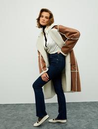 Melis Ağazat X Koton - Slim Fit İspanyol Paça Kot Pantolon Standart Bel Pamuklu Cepli - Flare Slim Jean