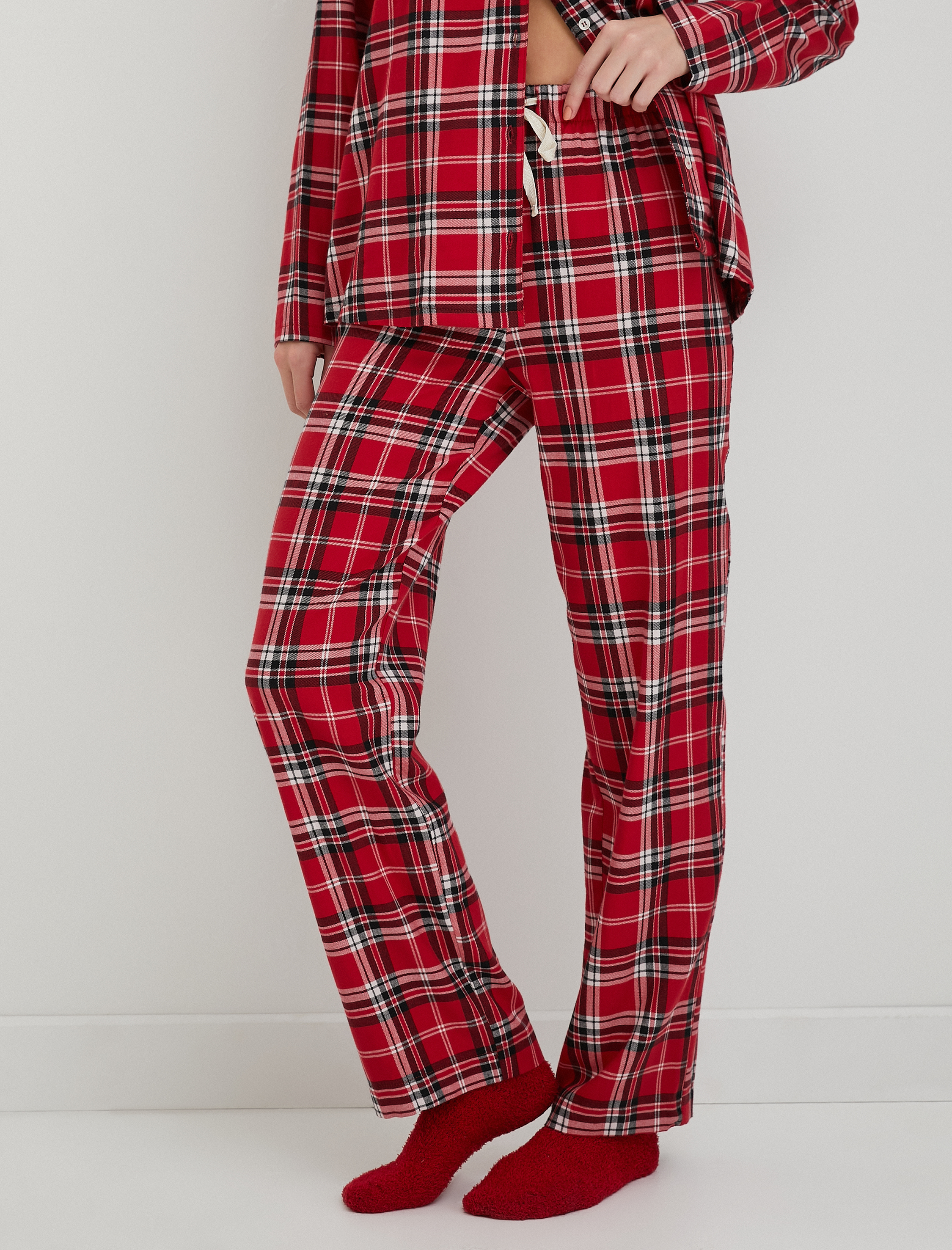   Kareli Pijama Altı Beli Bağcıklı Yılbaşı Temalı Pamuklu