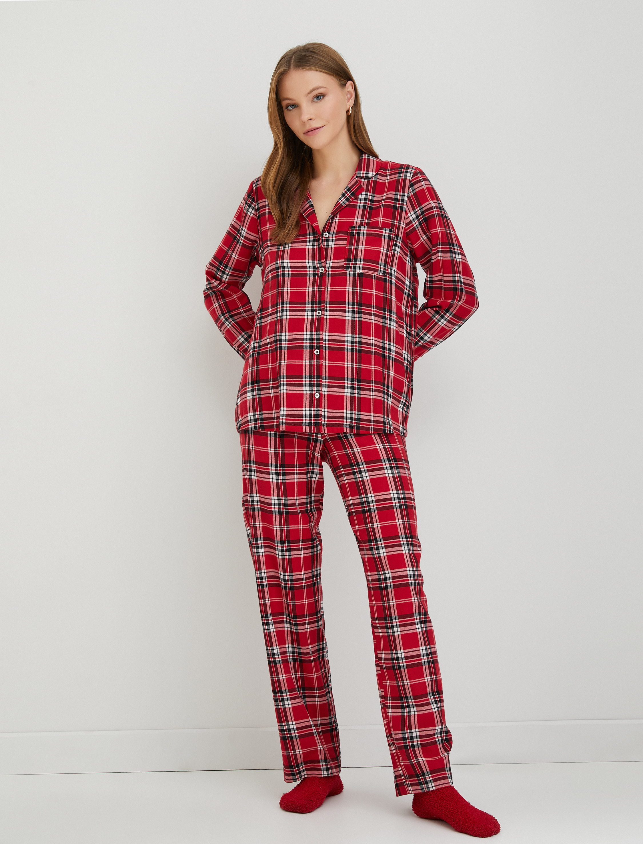   Kareli Pijama Altı Beli Bağcıklı Yılbaşı Temalı Pamuklu