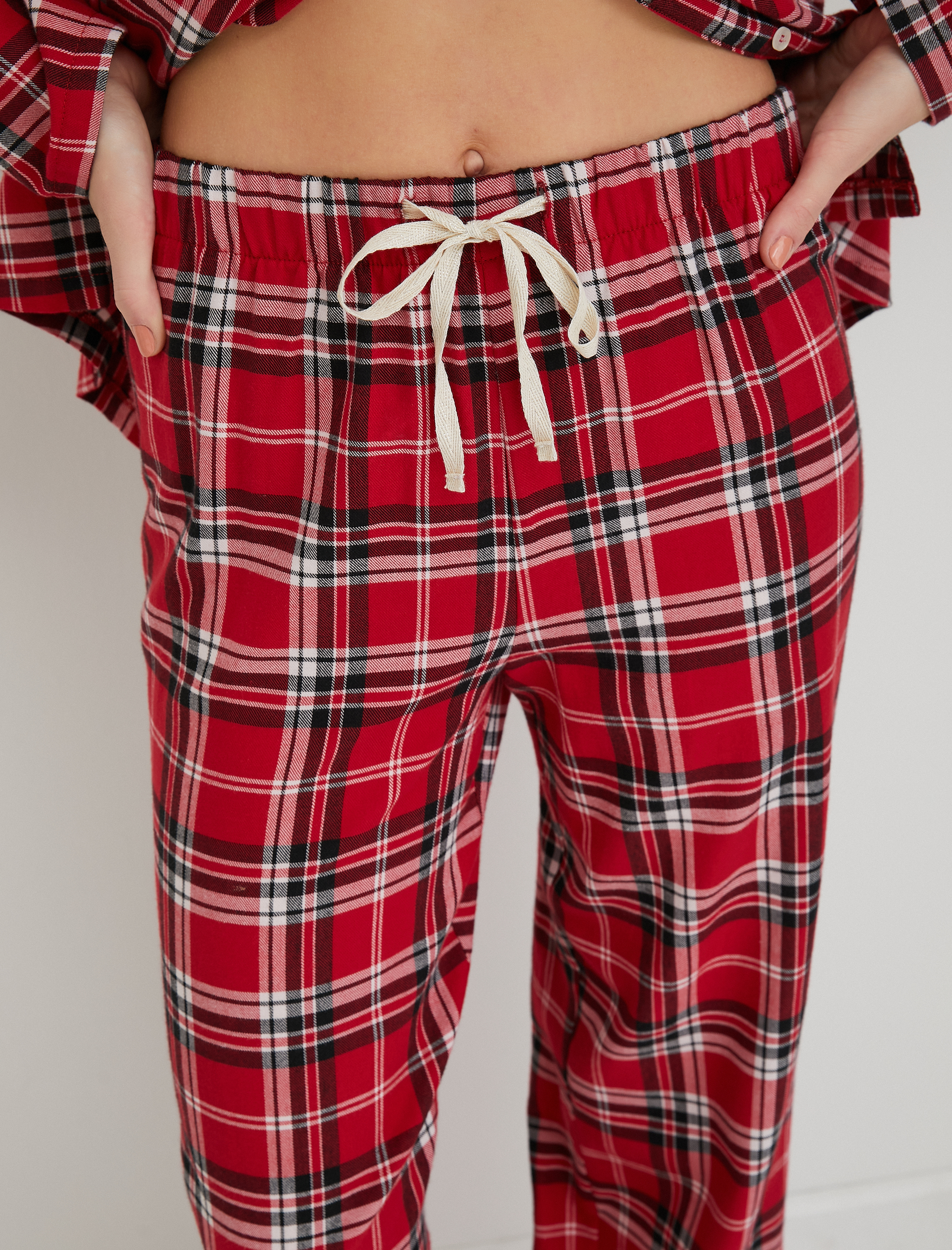   Kareli Pijama Altı Beli Bağcıklı Yılbaşı Temalı Pamuklu