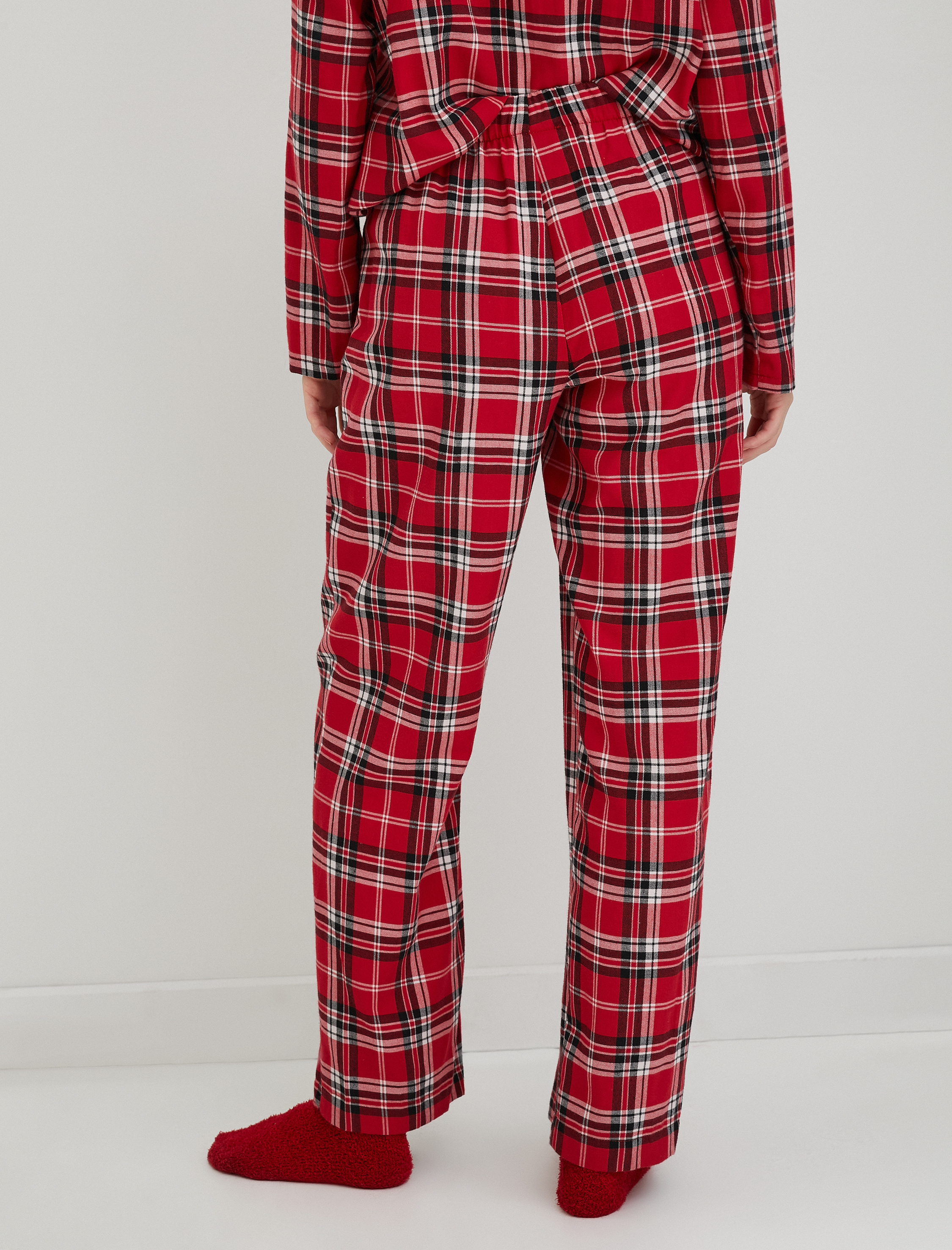   Kareli Pijama Altı Beli Bağcıklı Yılbaşı Temalı Pamuklu