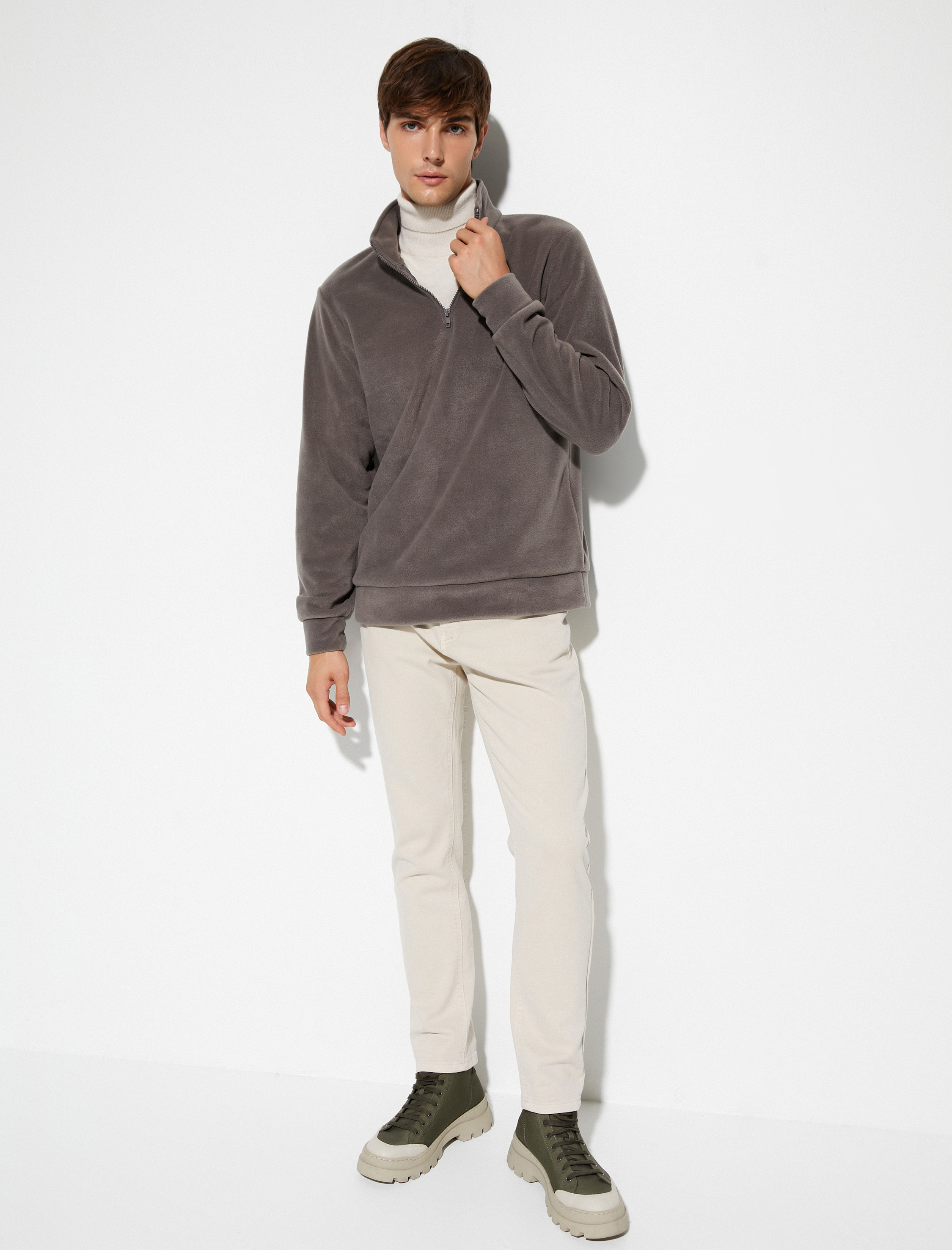   Polar Sweatshirt Yarım Fermuarlı Dik Yaka Uzun Kollu