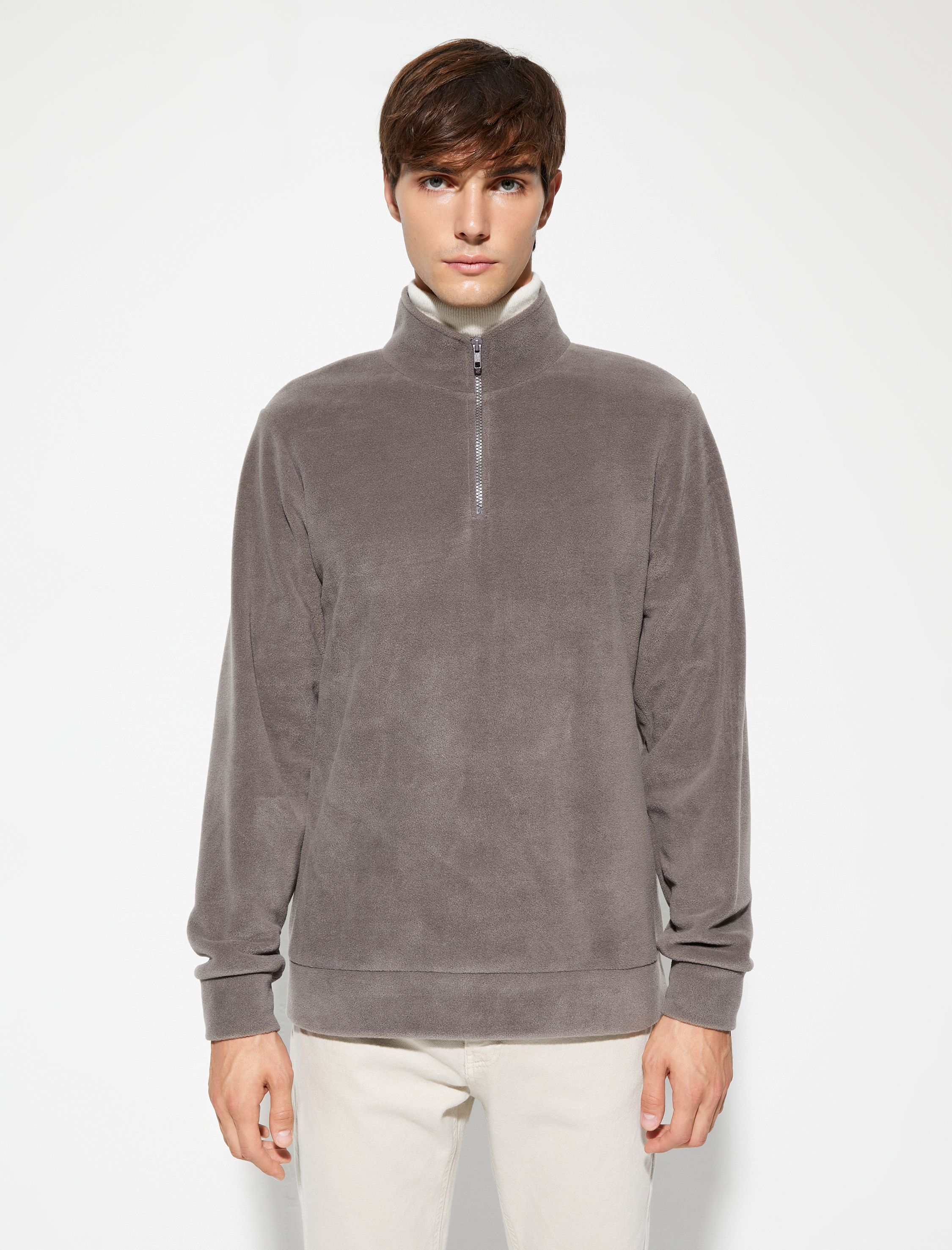   Polar Sweatshirt Yarım Fermuarlı Dik Yaka Uzun Kollu