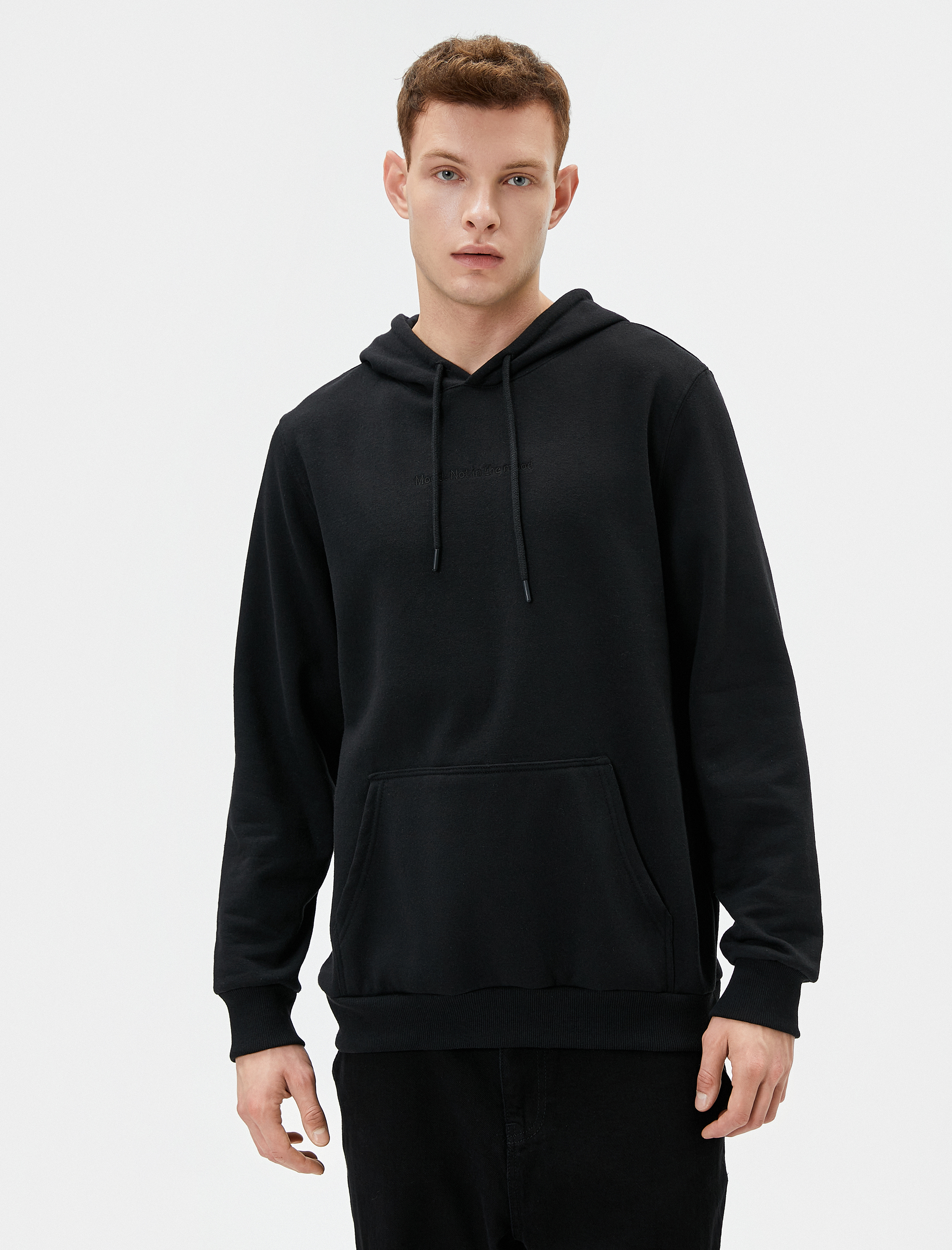   Slogan İşlemeli Hoodie Kanguru Cep Detaylı