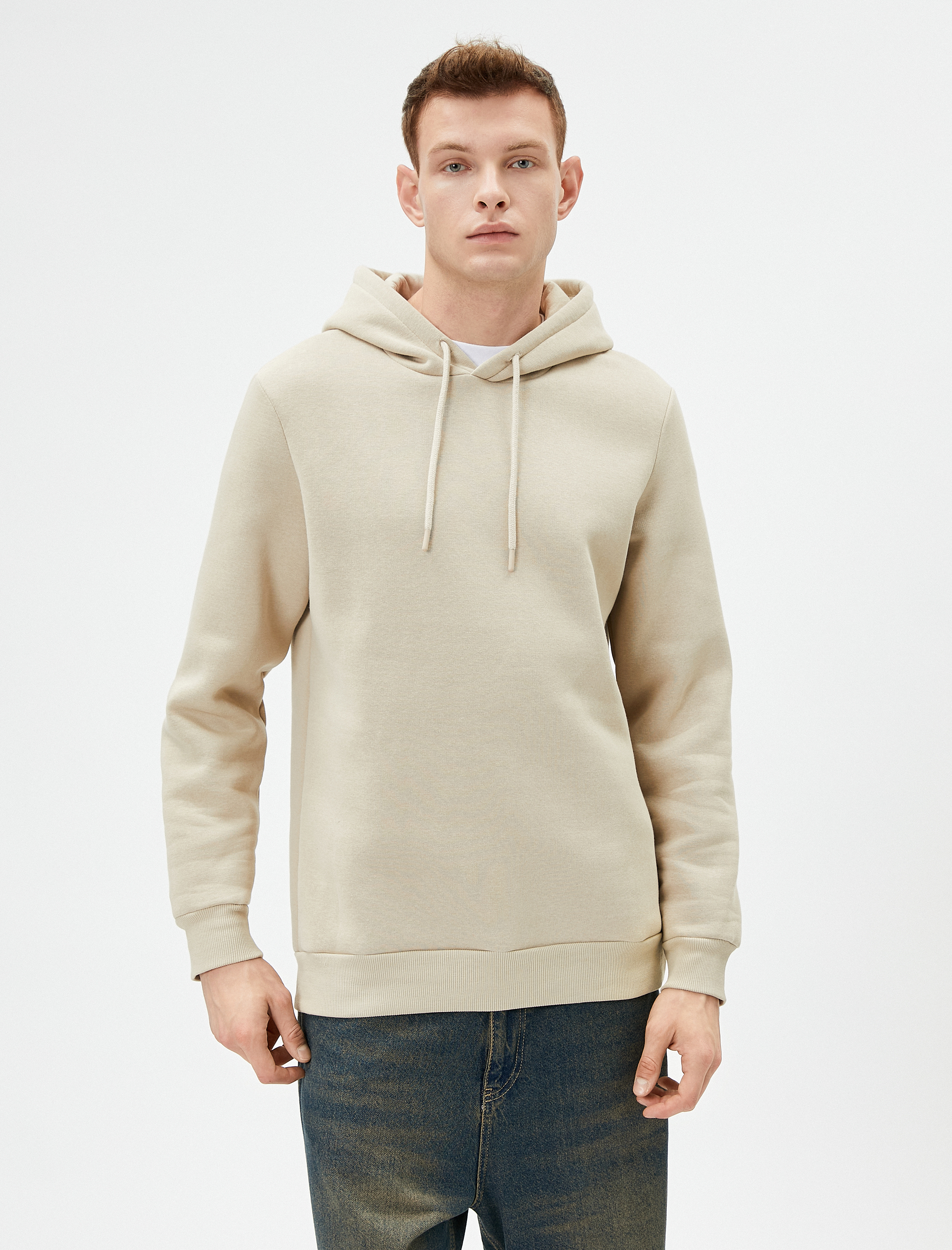   Basic Kapşonlu Sweatshirt Uzun Kollu Ribanalı Şardonlu