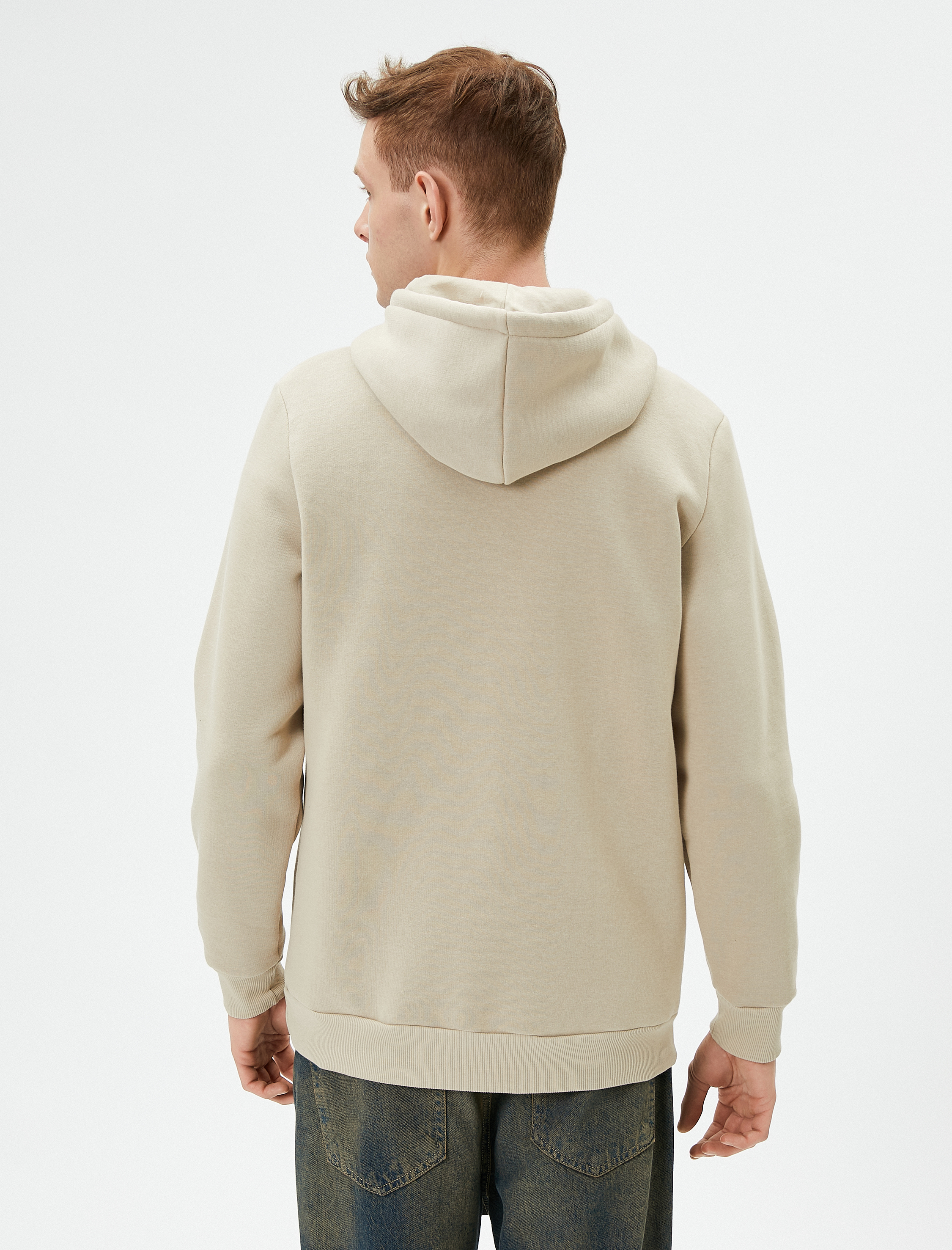   Basic Kapşonlu Sweatshirt Uzun Kollu Ribanalı Şardonlu