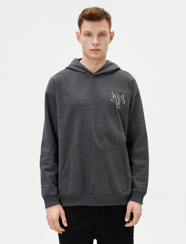 Slogan Baskılı Hoodie Rahat Kesim Kanguru Cepli_2