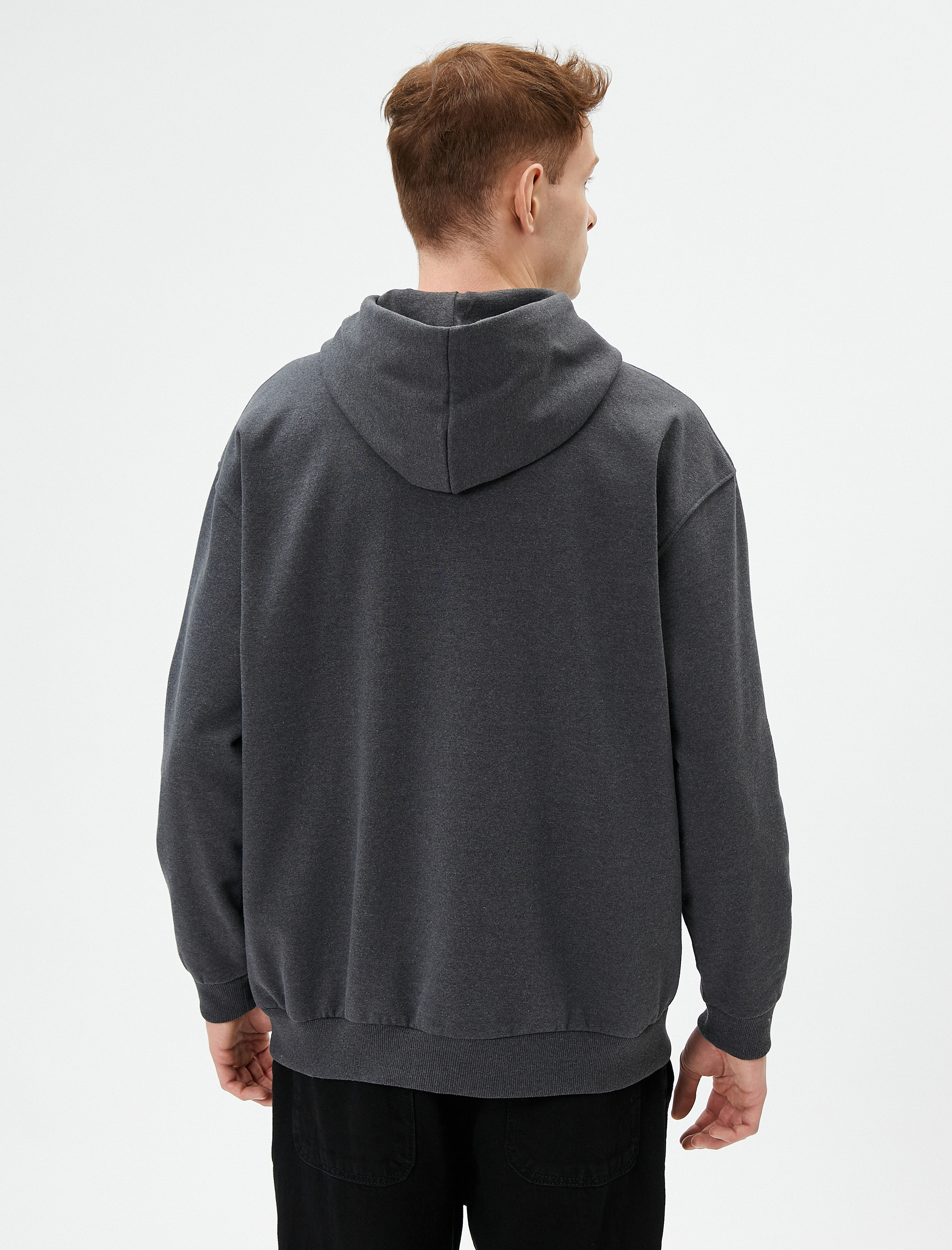   Slogan Baskılı Hoodie Rahat Kesim Kanguru Cepli