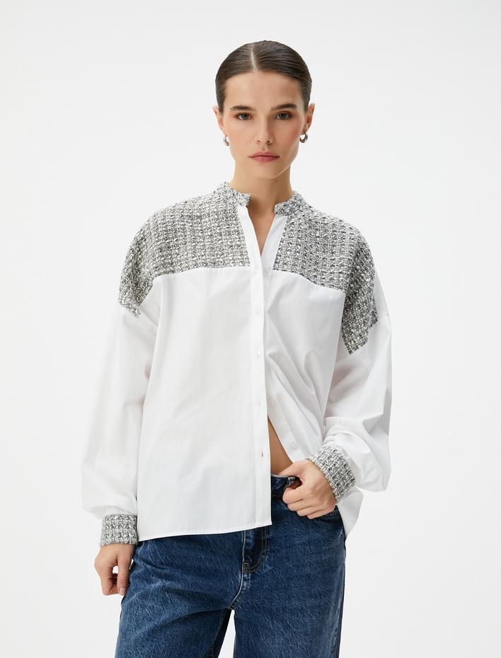  Uzun Kollu Poplin Gömlek Hakim Yaka Tüvit Detaylı Düğmeli