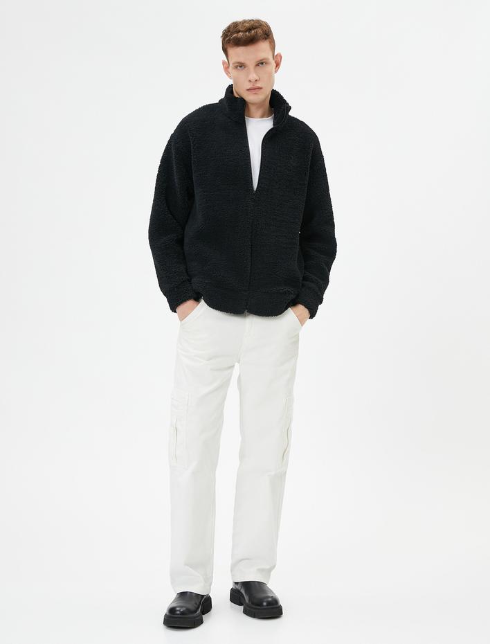  Peluş Hırka Fermuarlı Dik Yaka Yumuşak Dokulu